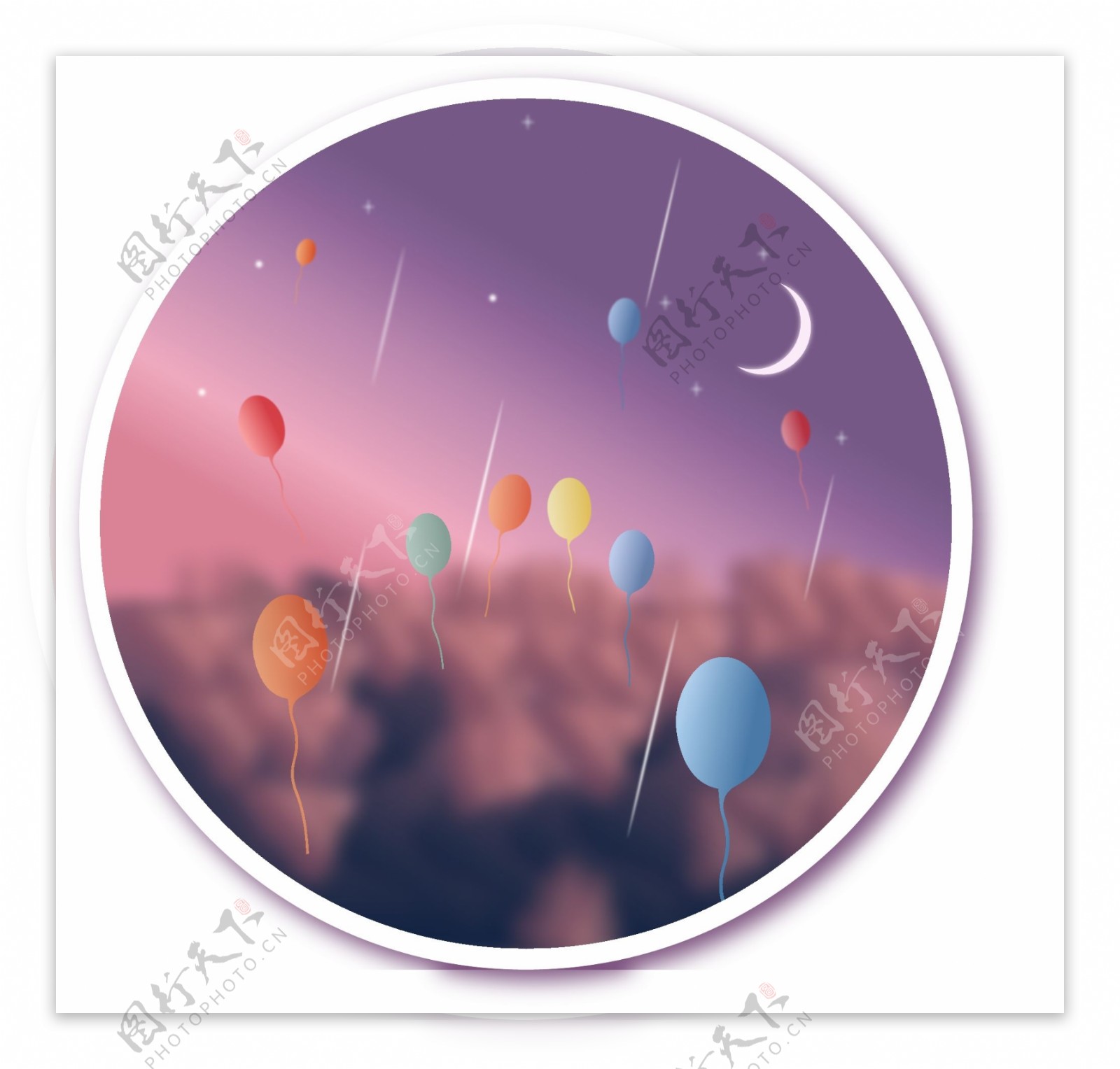 云海上放飞的气球矢量风景插画背景