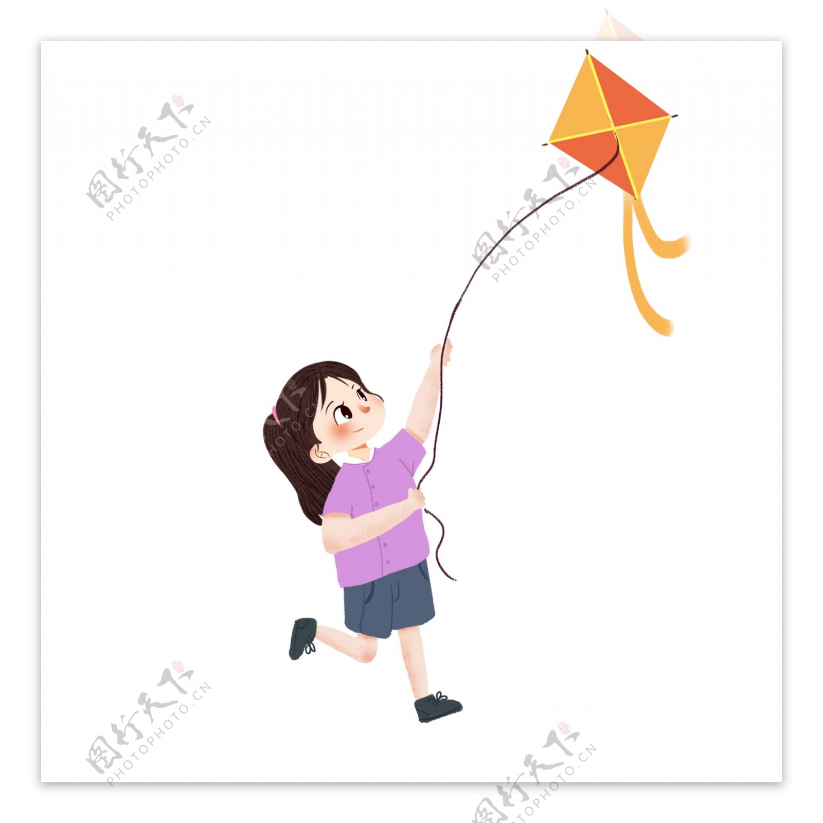 卡通可爱放风筝的女孩