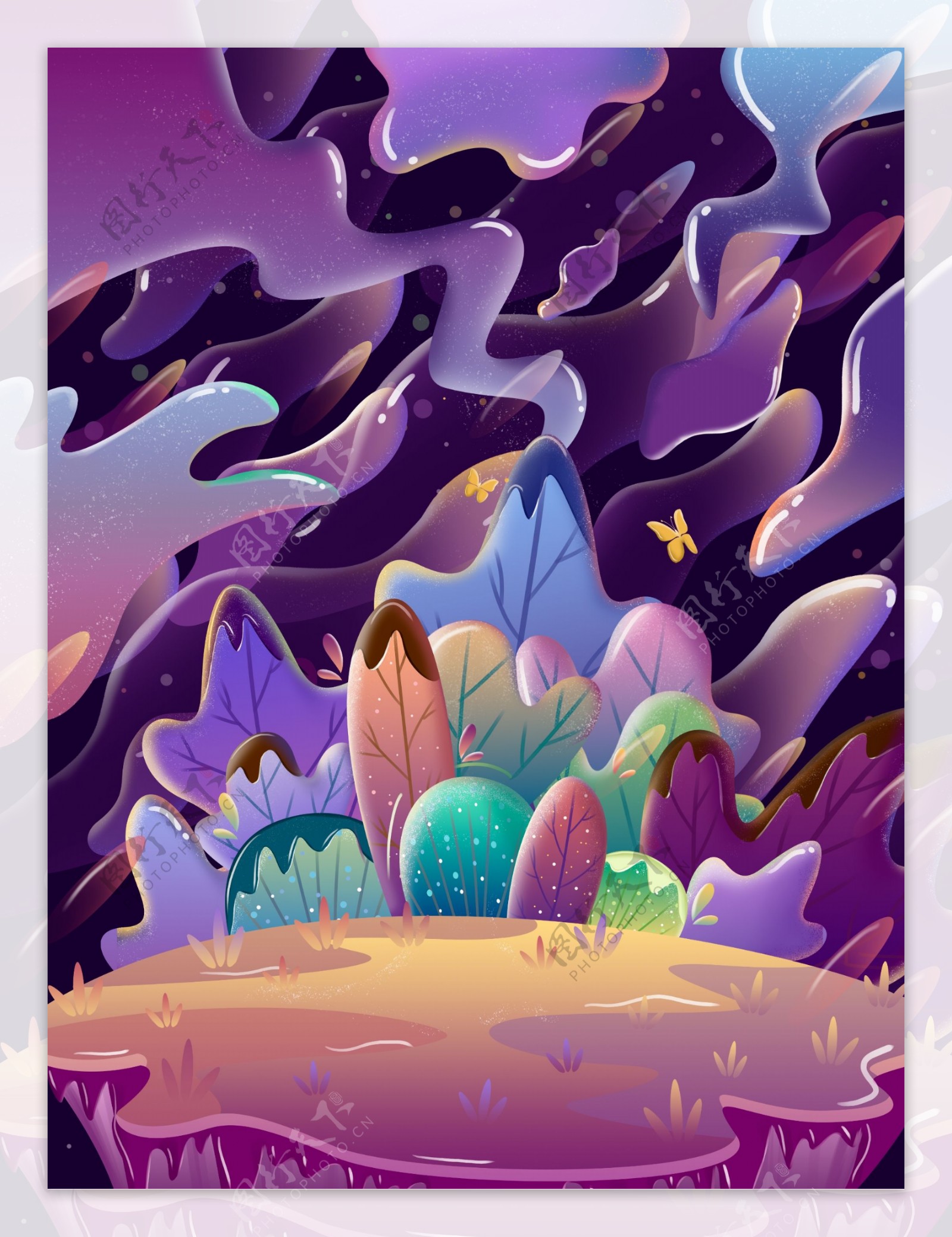紫色流体树林背景设计