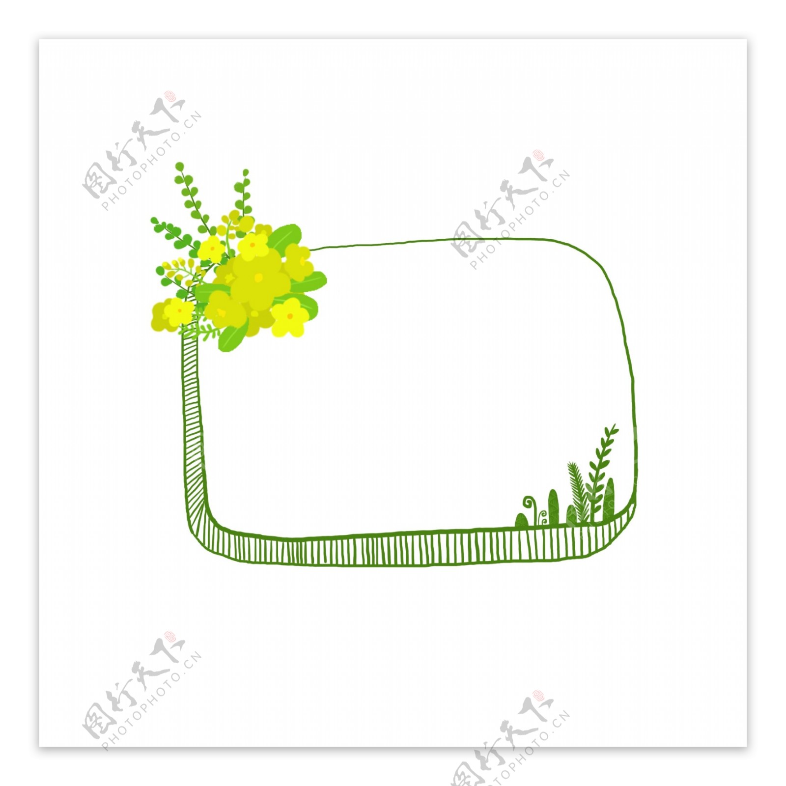 手绘绿色清新植物绿叶边框装饰素材