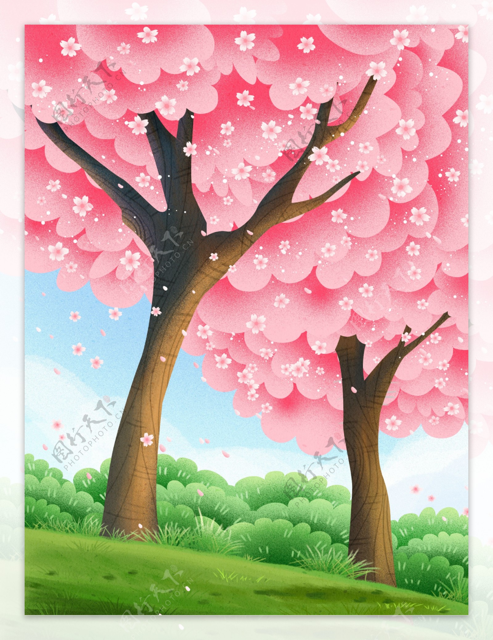手绘清新樱花节背景设计