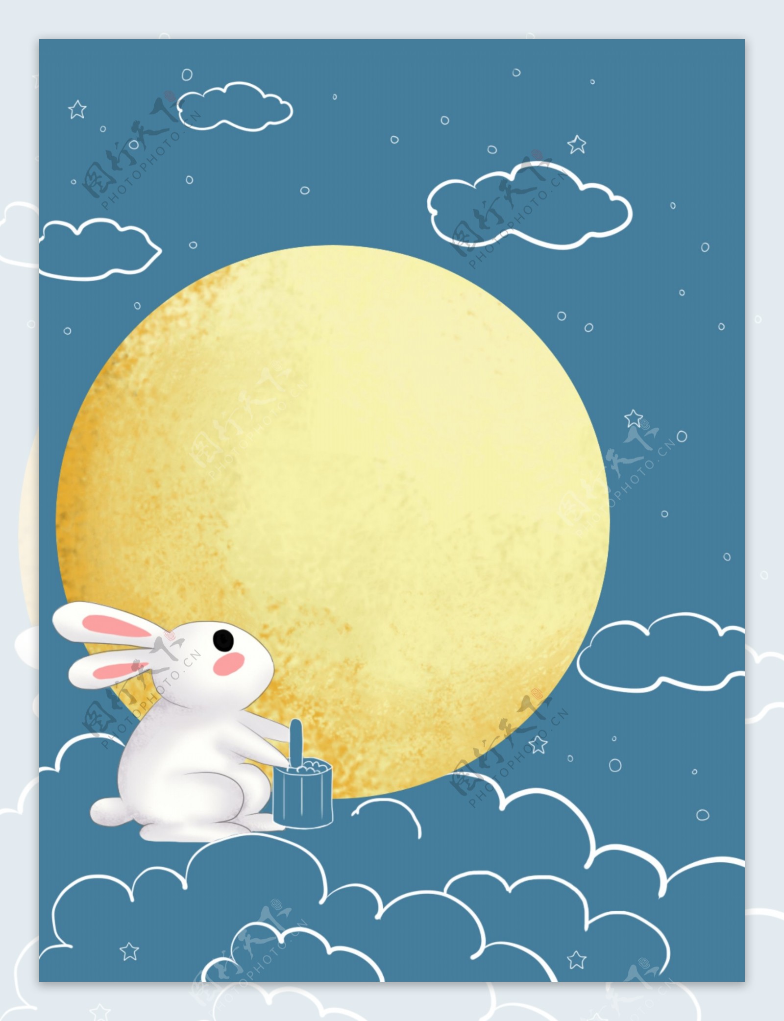 虚实象生兔子月亮星空线条卡通手绘背景