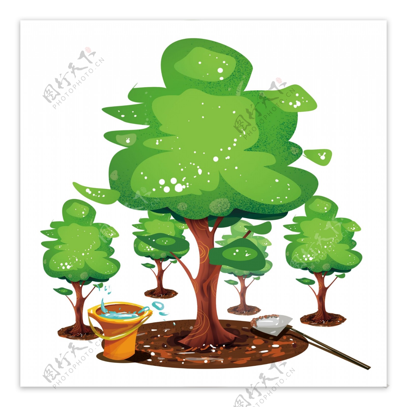 清新植树节种树卡通透明素材