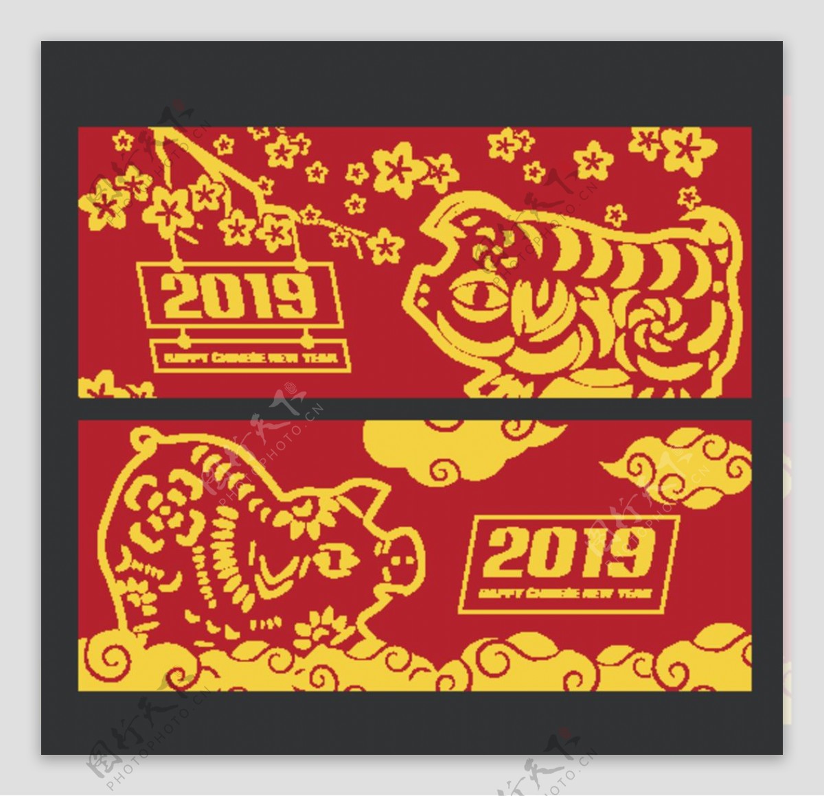 2019金色猪剪影横幅