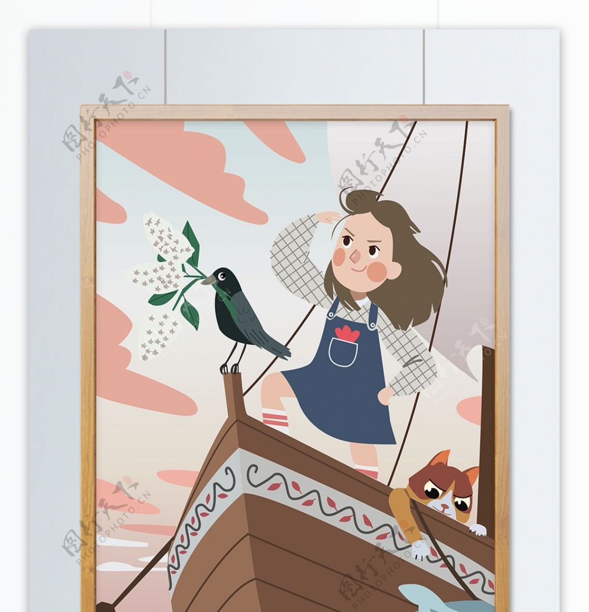 六月幻想女孩航海梦想的插画