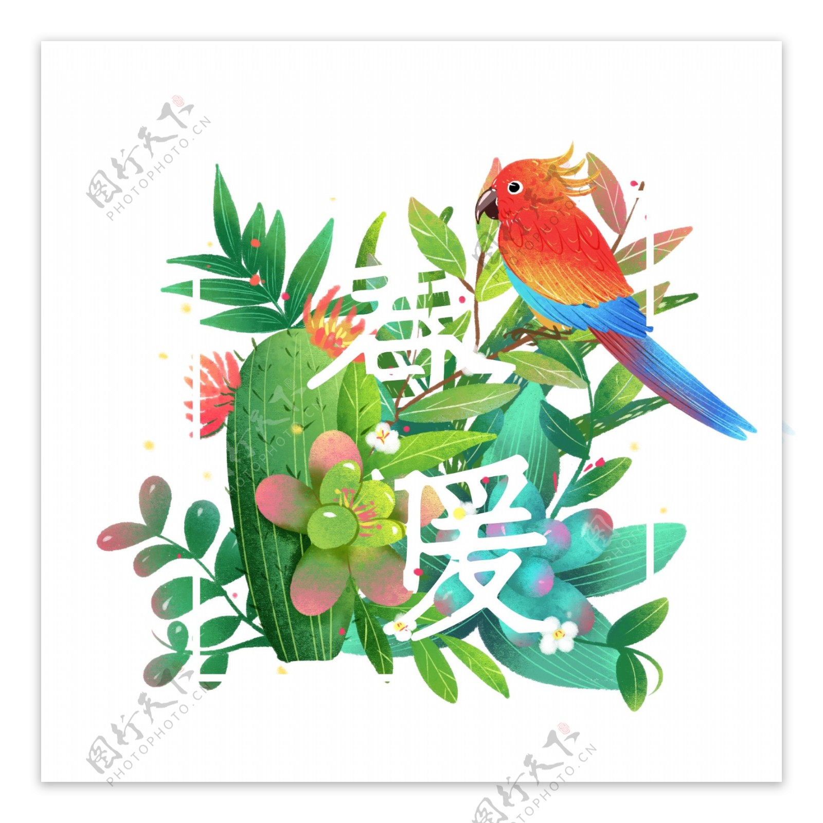 花与字小清新植物插画元素