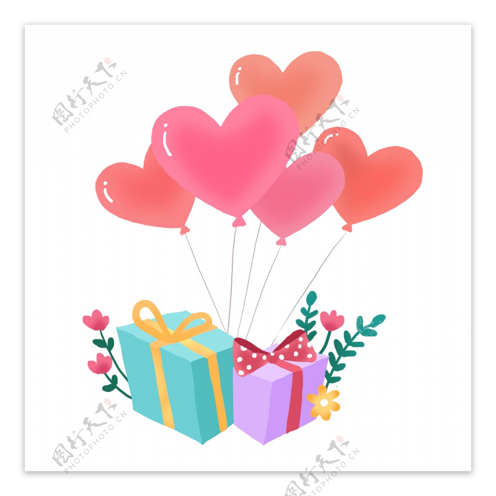 情人节礼盒和气球PNG免抠素材