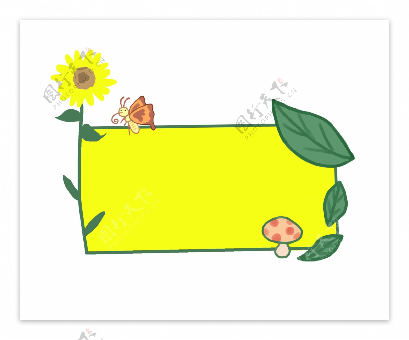 绿叶花卉装饰黄色边框插画