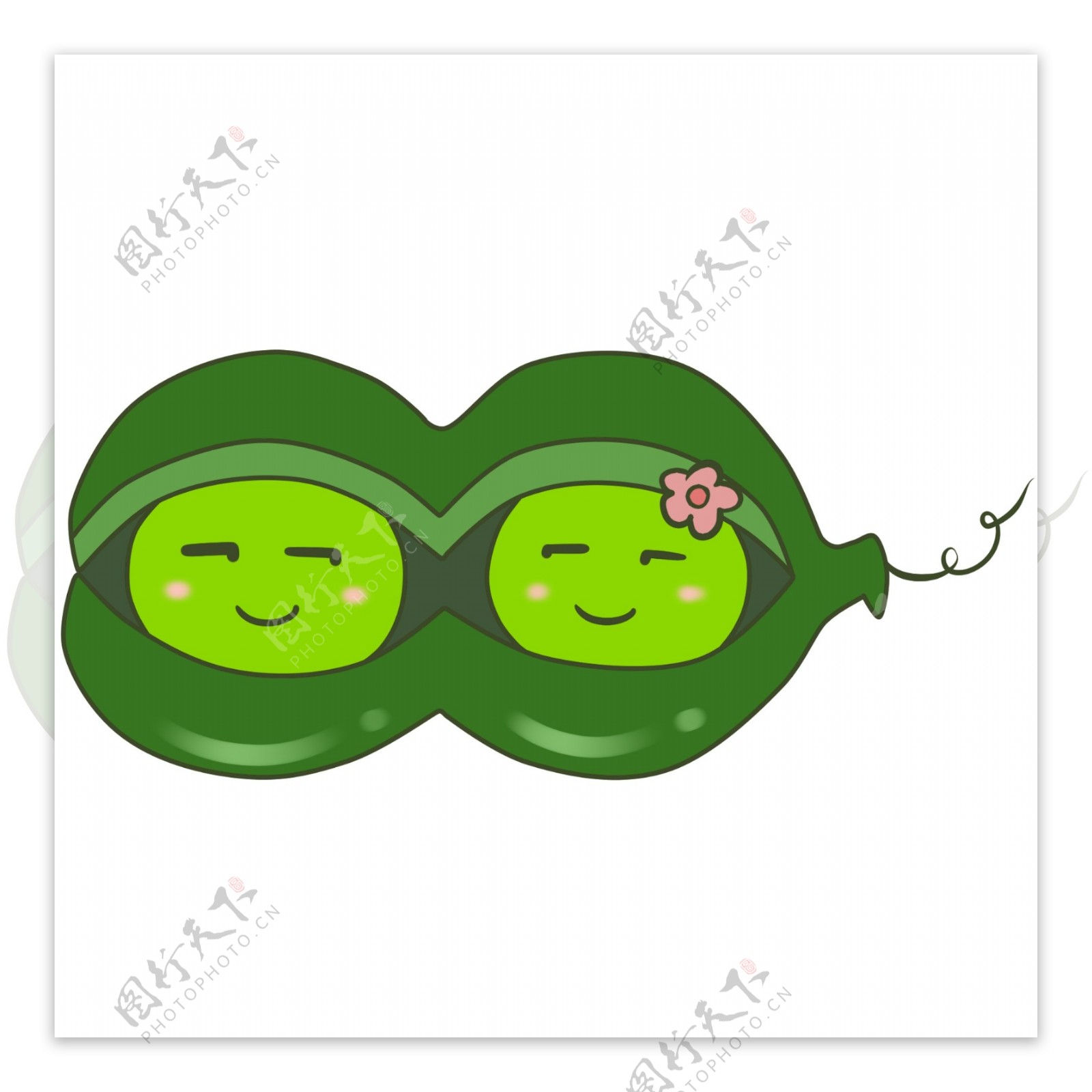 扁平风格的手绘豌豆两个小可爱