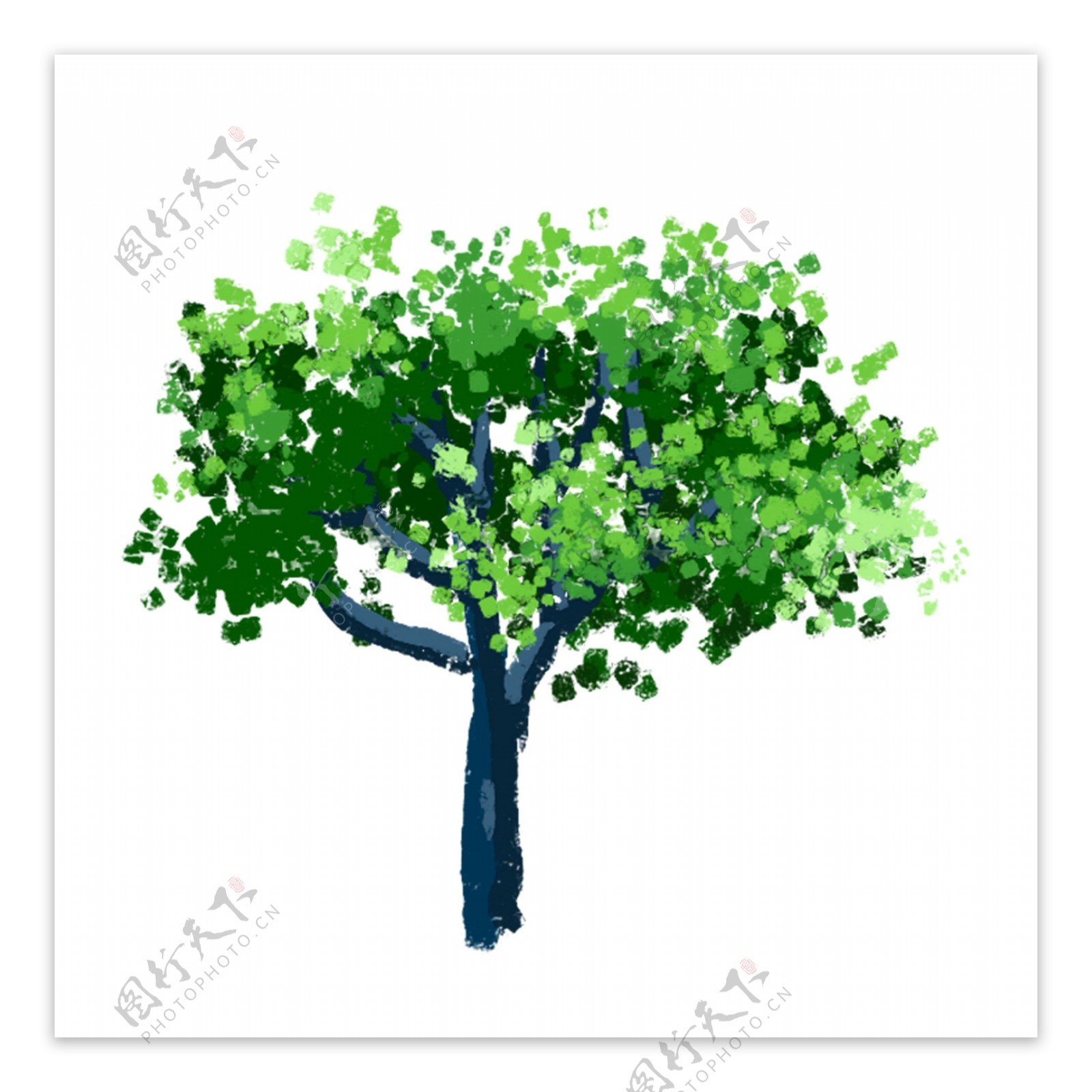 一个精美漂亮的卡通手绘绿色大树免扣素材