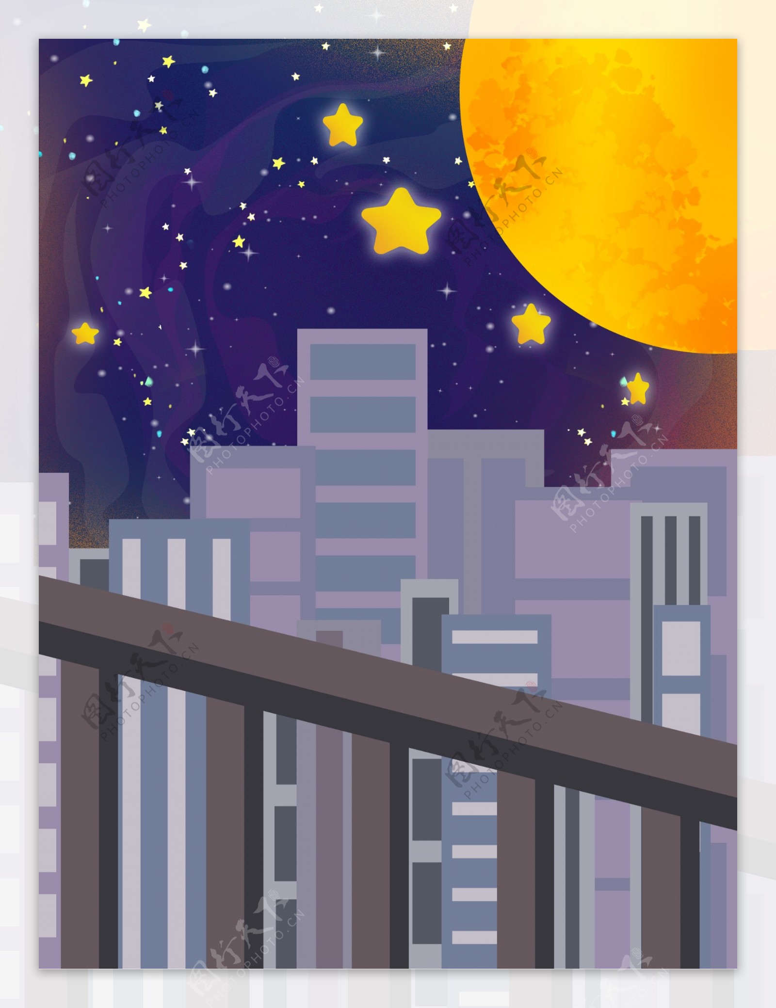 手绘城市星空晚安背景设计