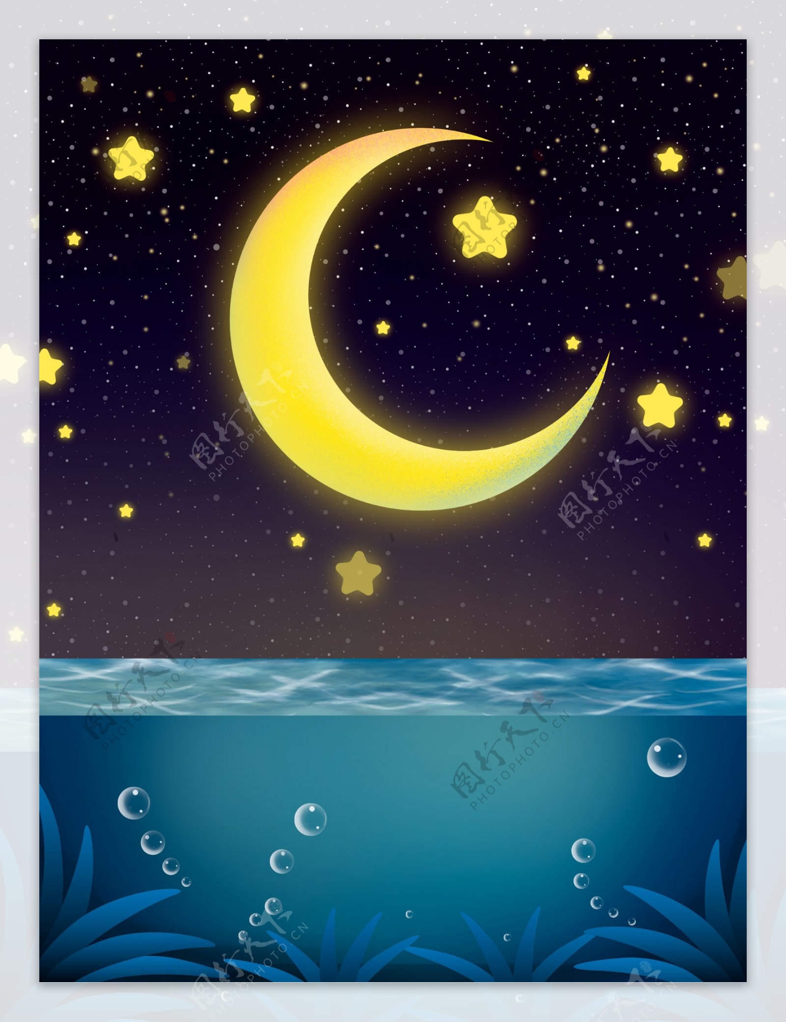 唯美海面星空晚安背景设计
