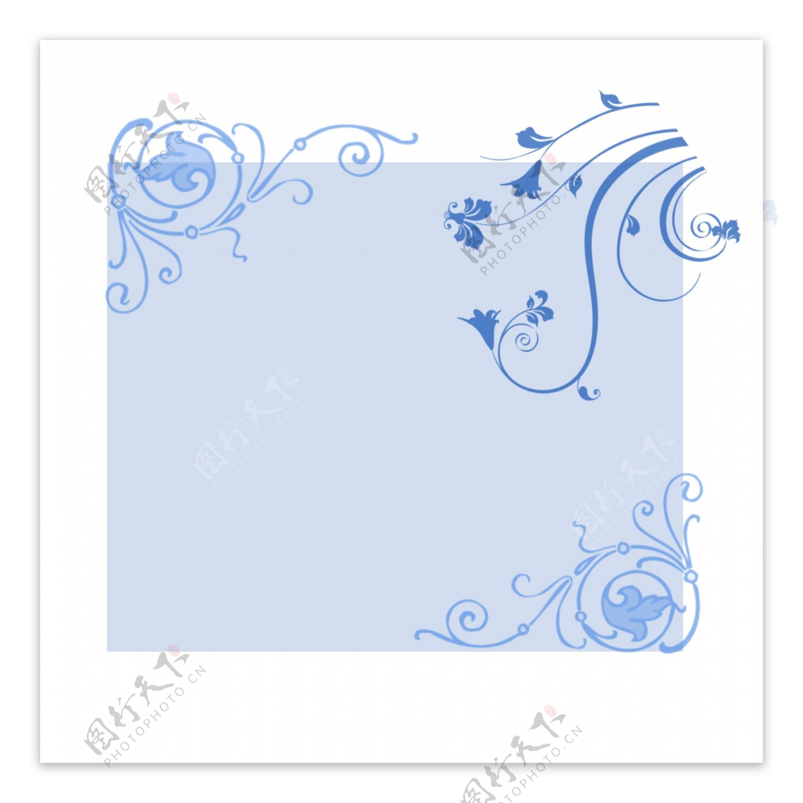 淡雅蓝色鲜花边框欧式花纹元素