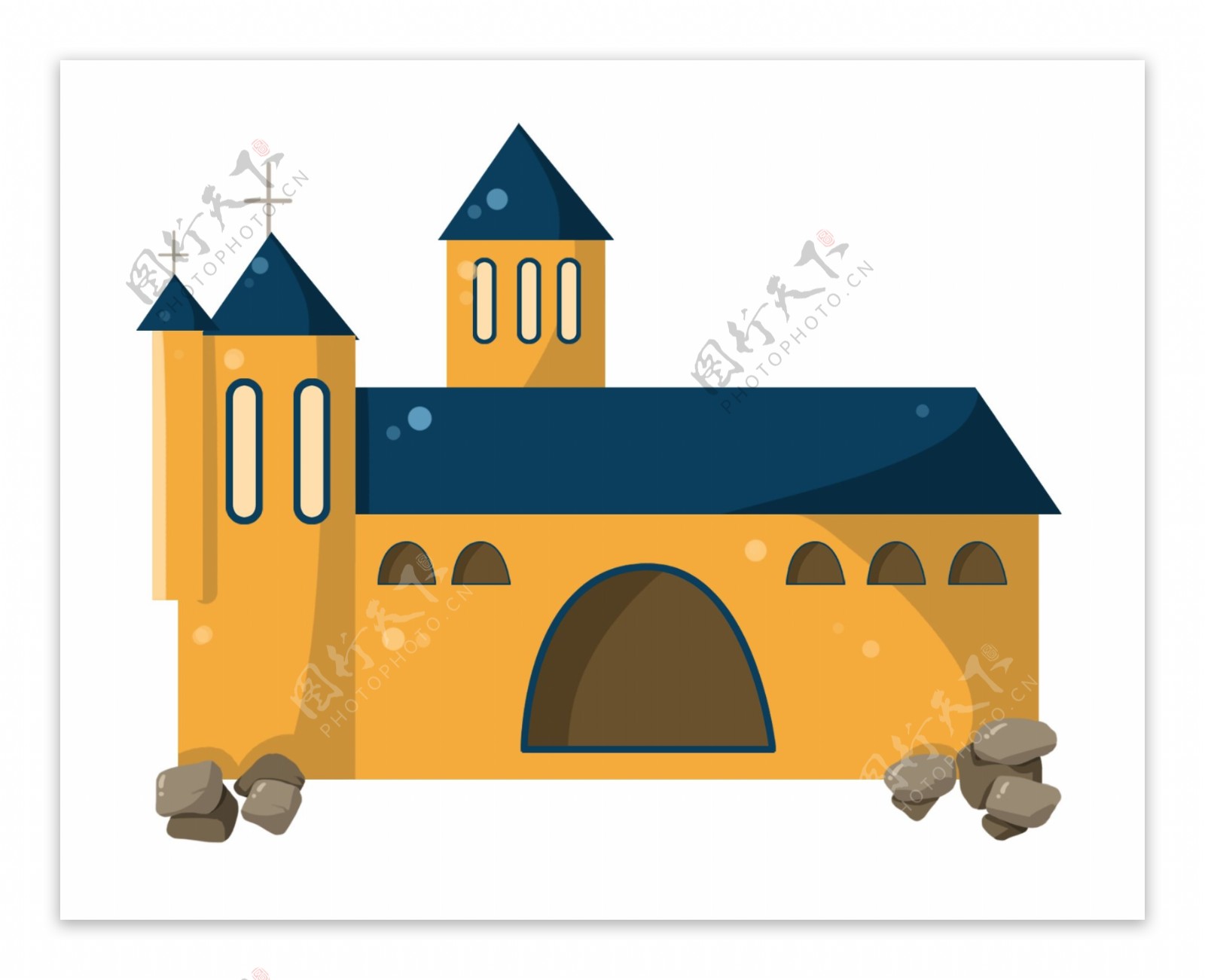 卡通橙色城堡建筑