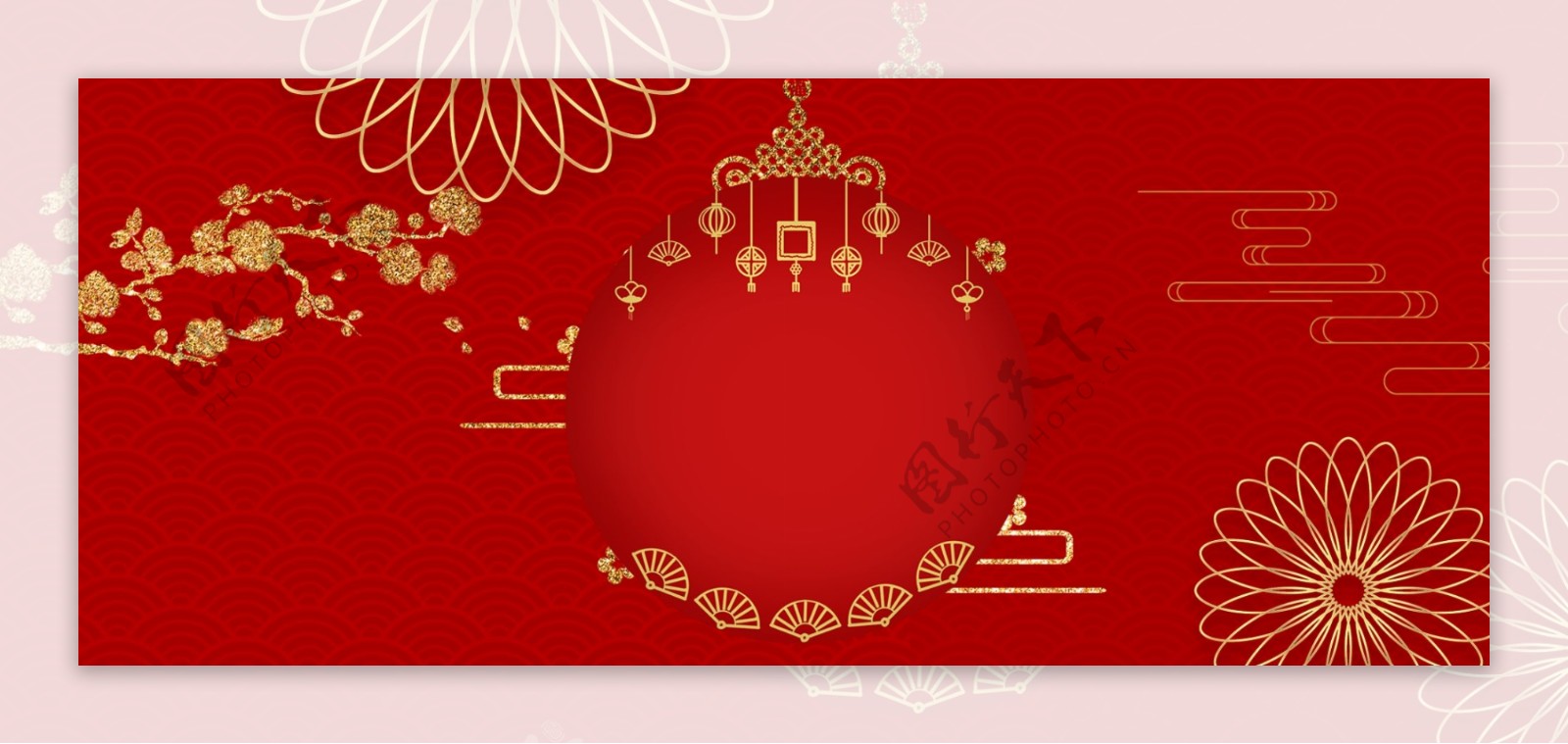 红金喜庆春节猪年红色背景