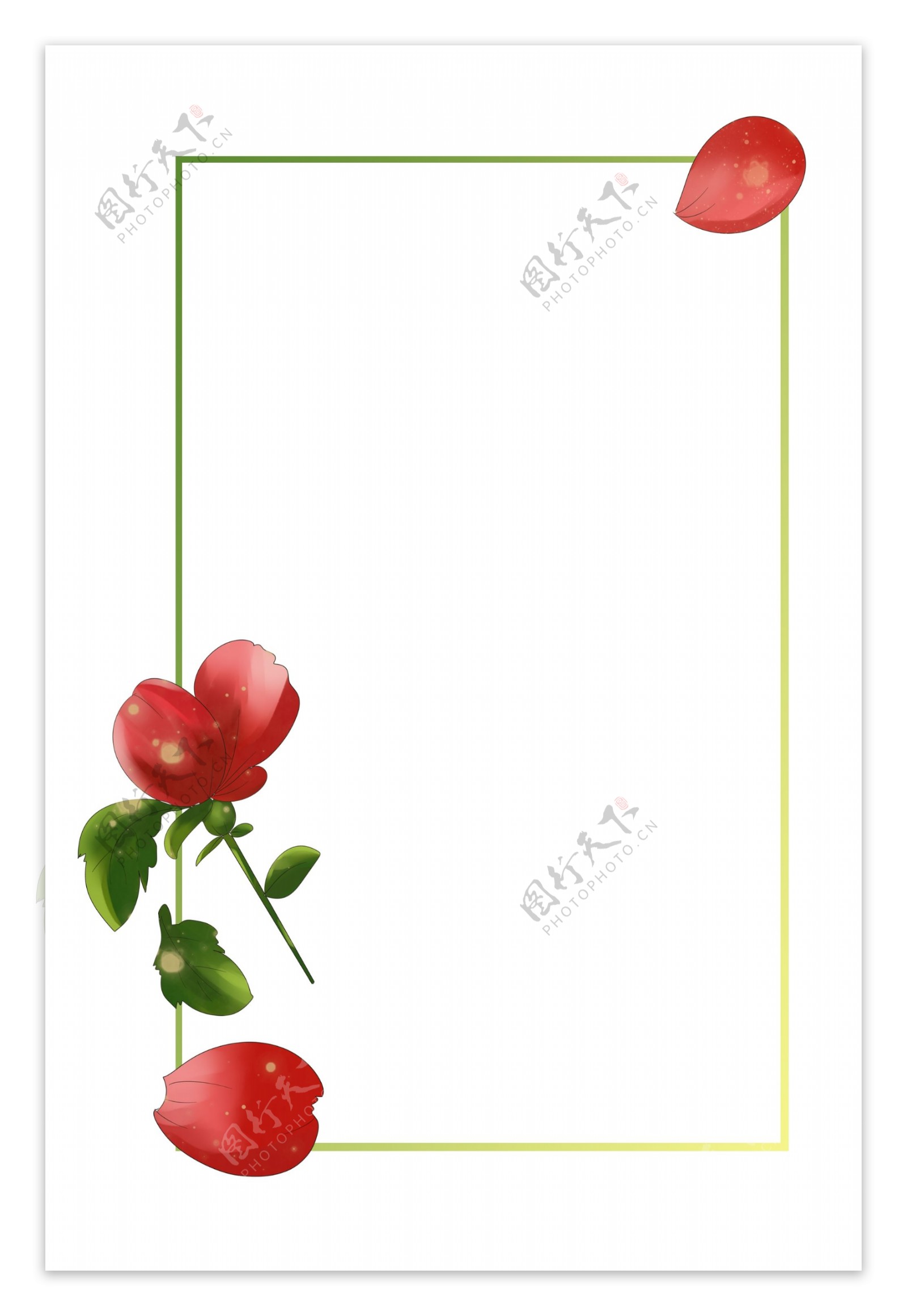 红色玫瑰花瓣边框手绘边框