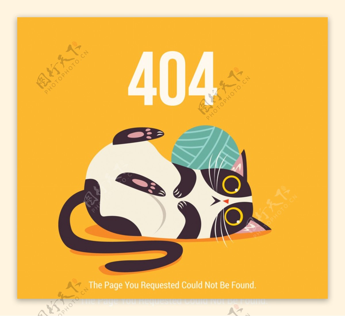 创意404错误页面猫咪和线团