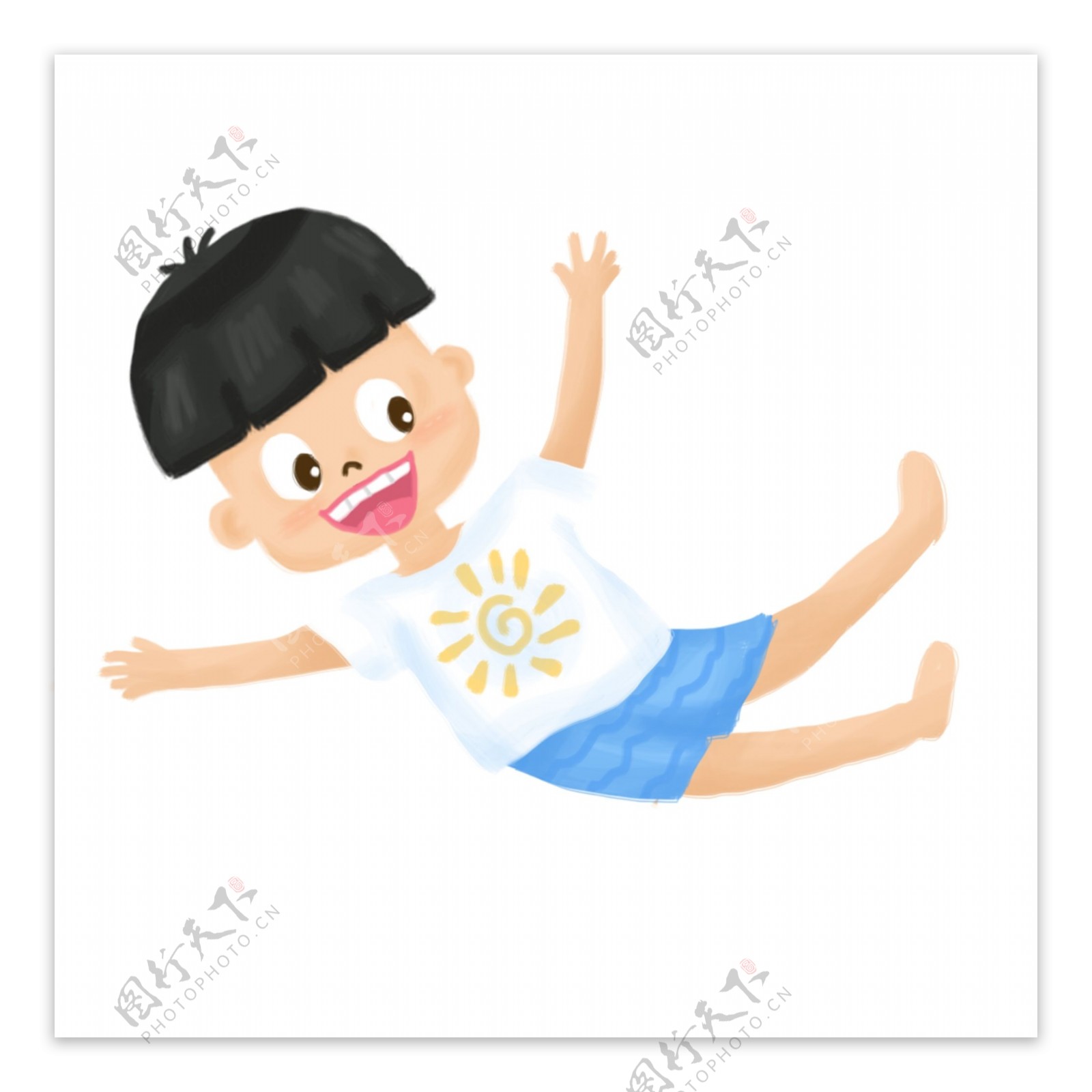 夏天六一儿童节可爱男孩手绘插画psd