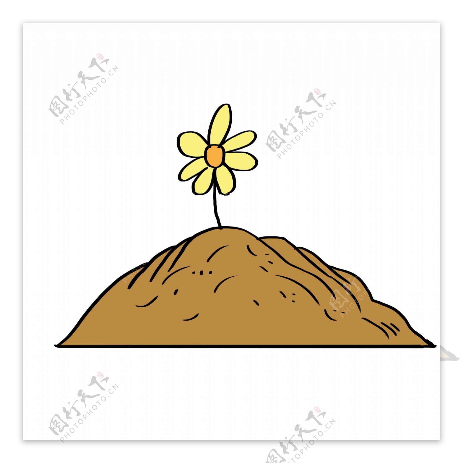 卡通小花插在泥巴上
