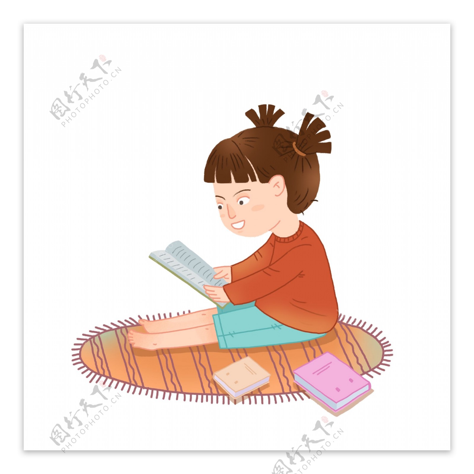 小女孩看书PNG