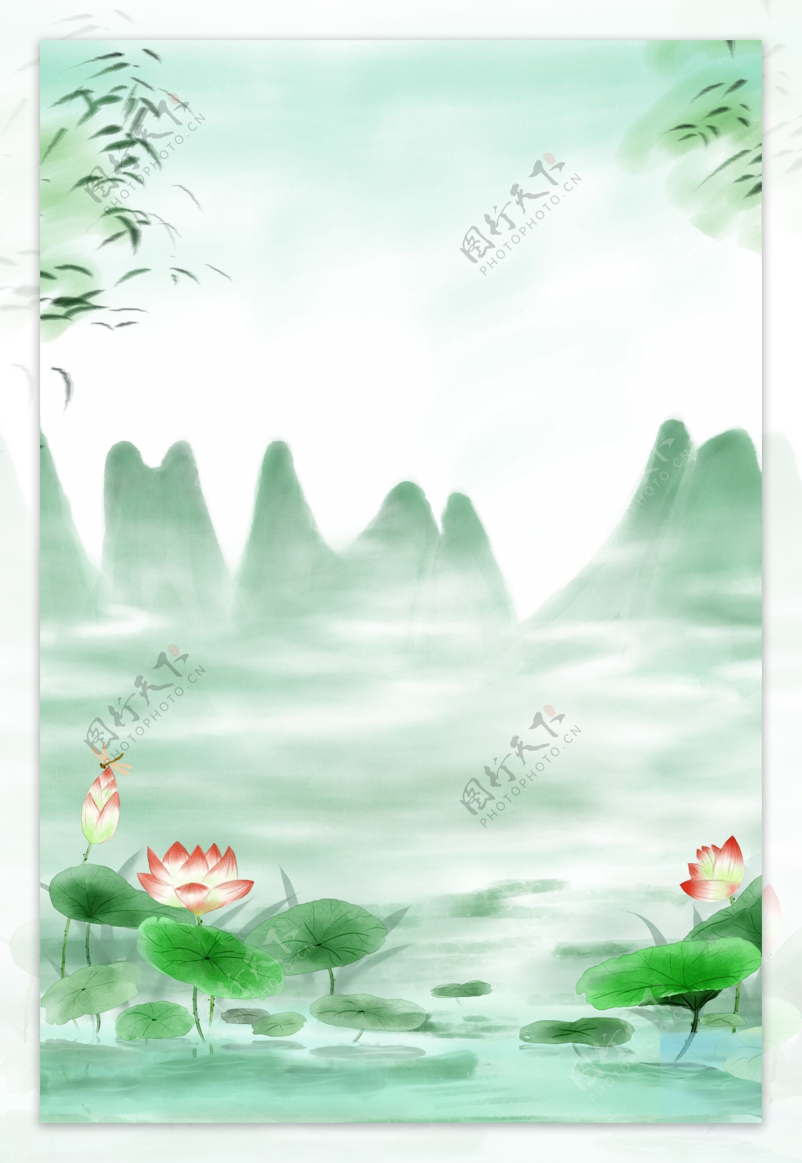 彩色水墨中国风山水风景海报