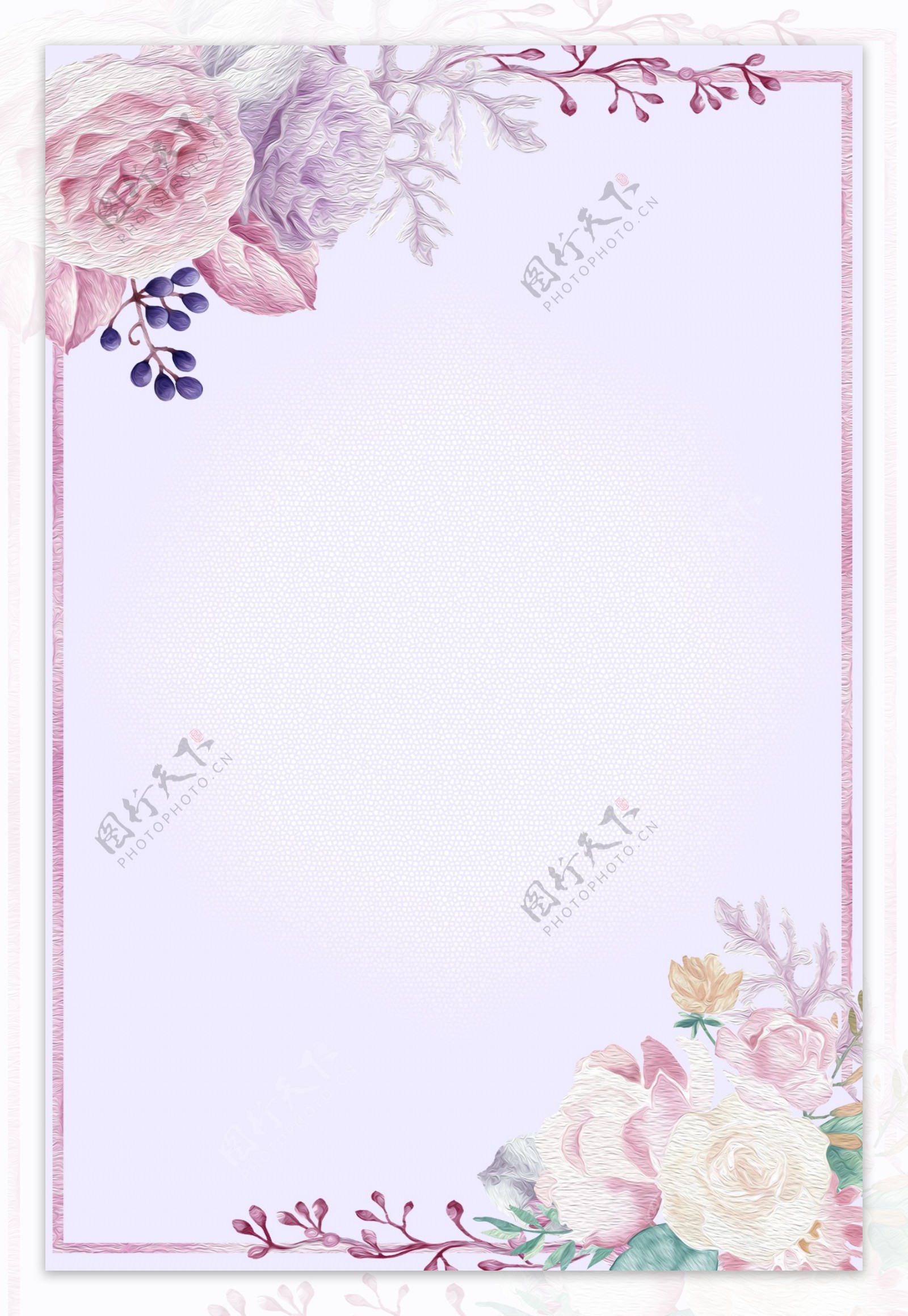 淡紫色油画风花朵边框背景