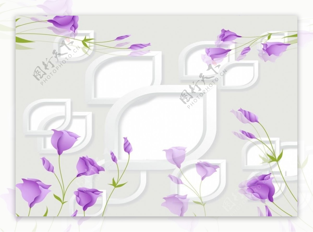 紫色花朵菱形3D背景墙