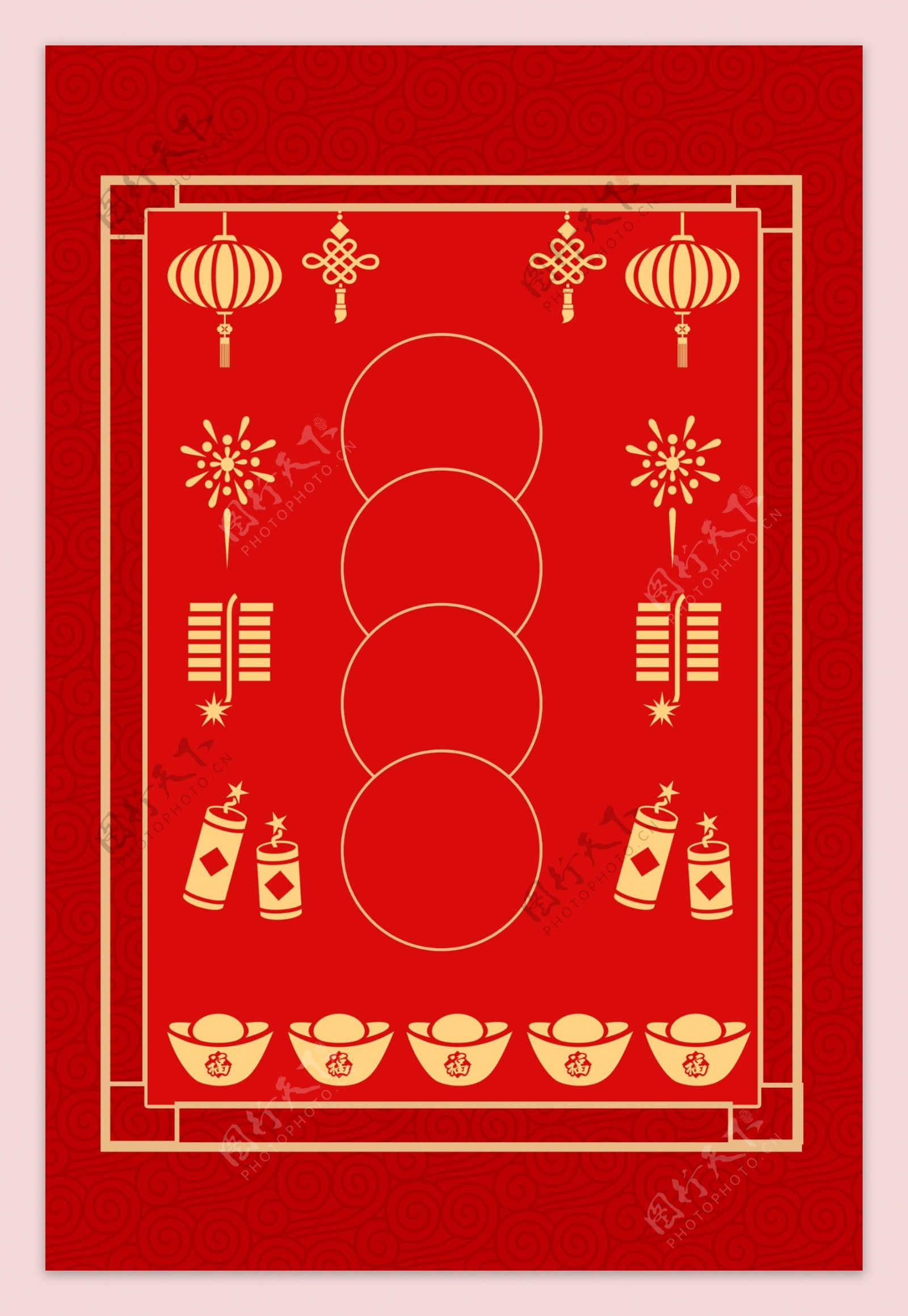 线条中国风新年签红色大气喜庆背景