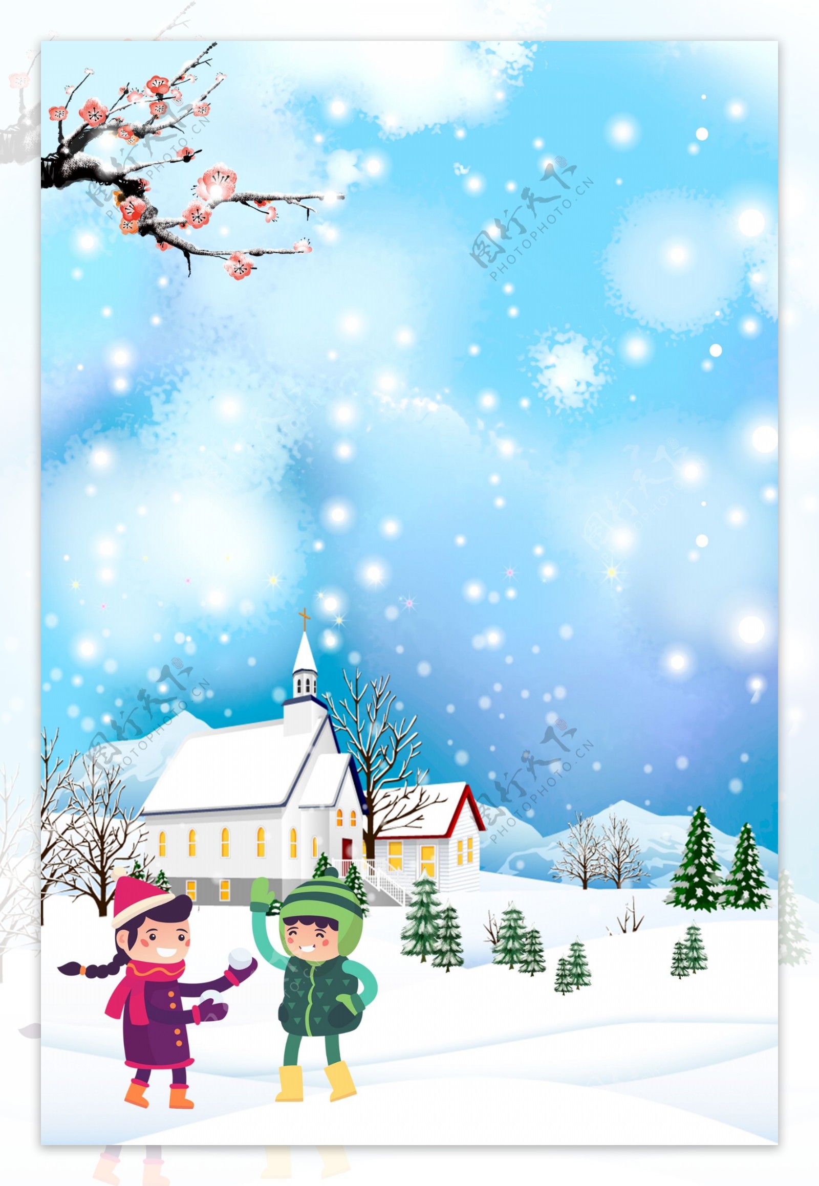 寒假冬令营雪景打雪仗儿童海报