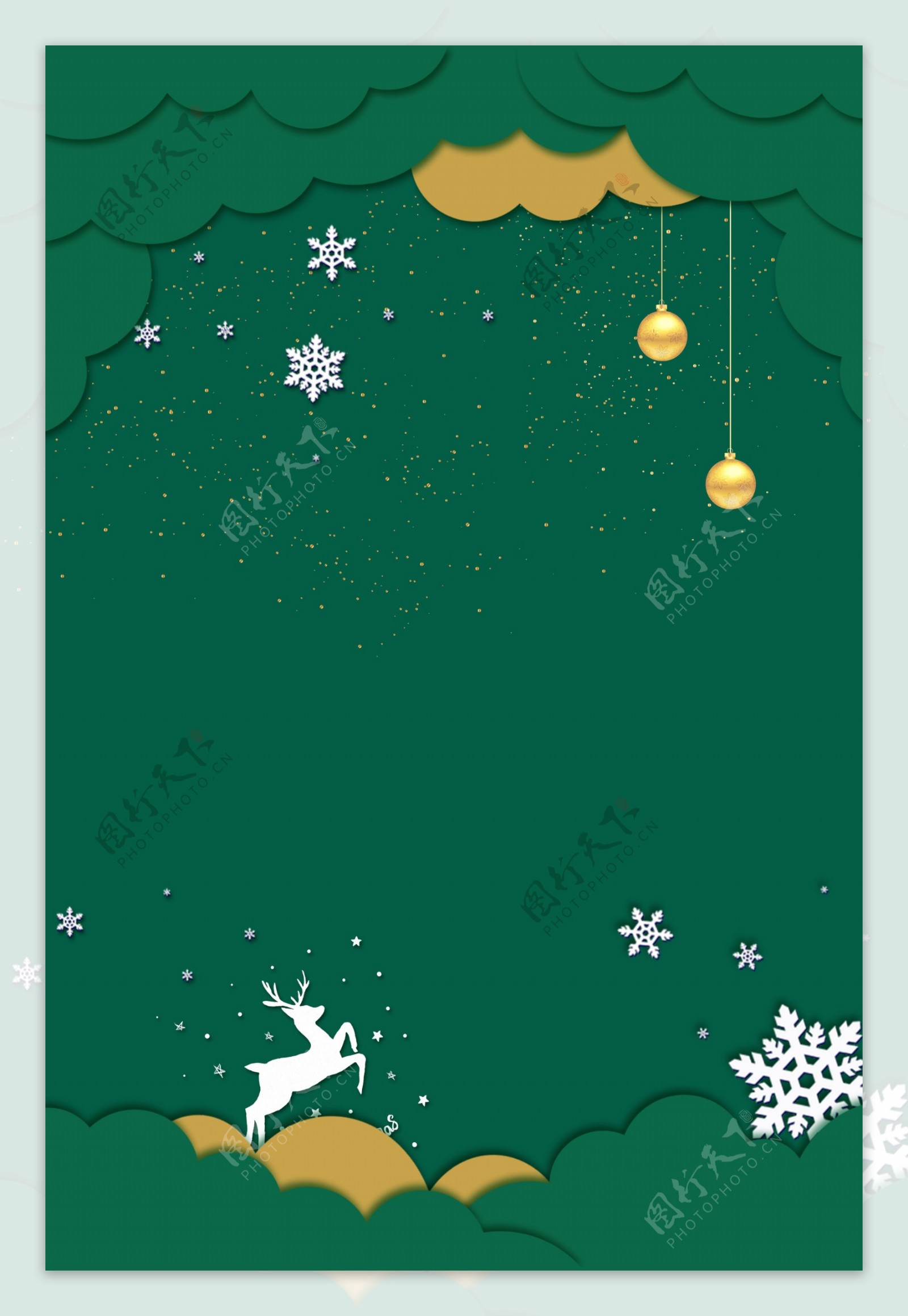 圣诞节小鹿奔跑剪纸风格