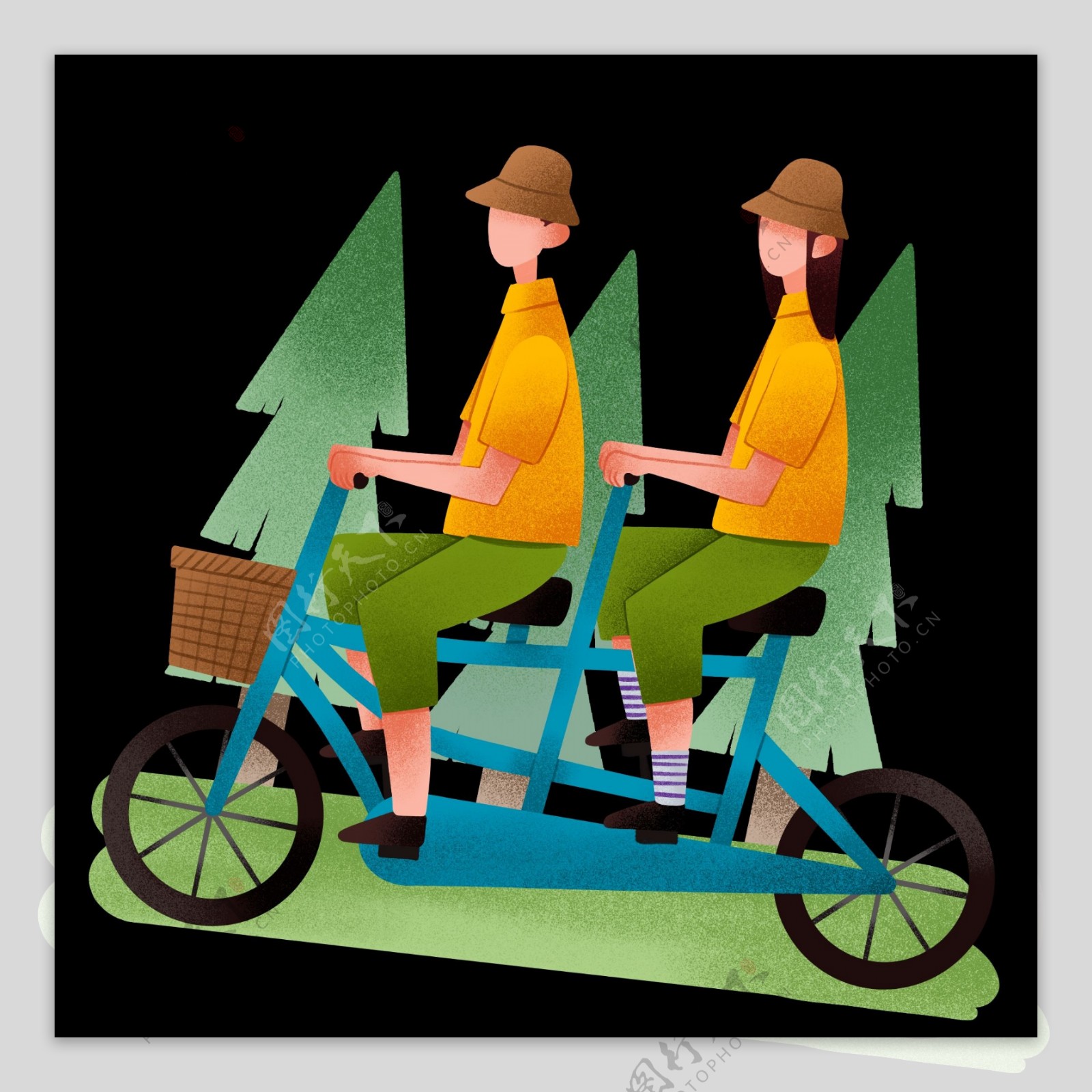 踏青骑自行车插画