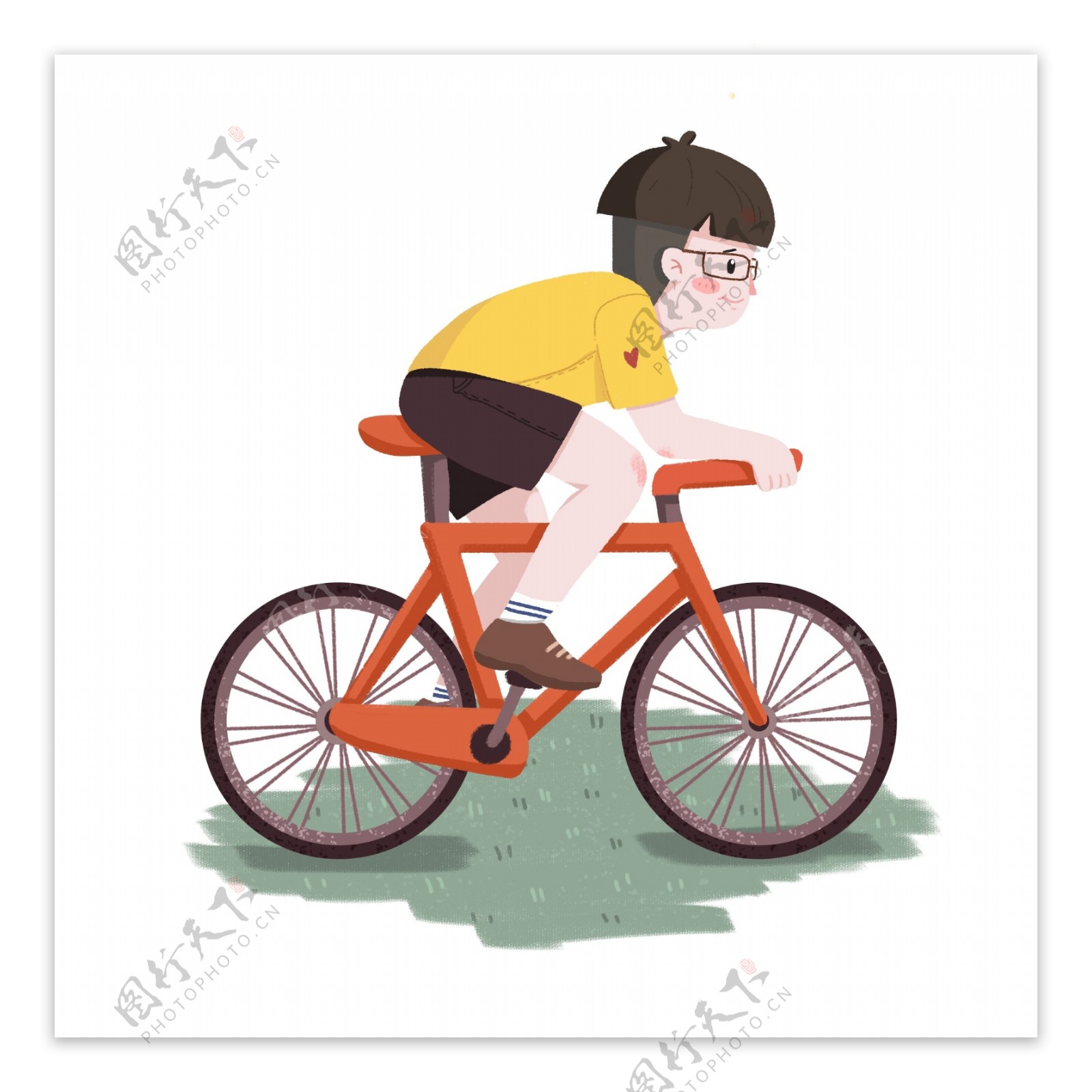 卡通骑自行车的男生