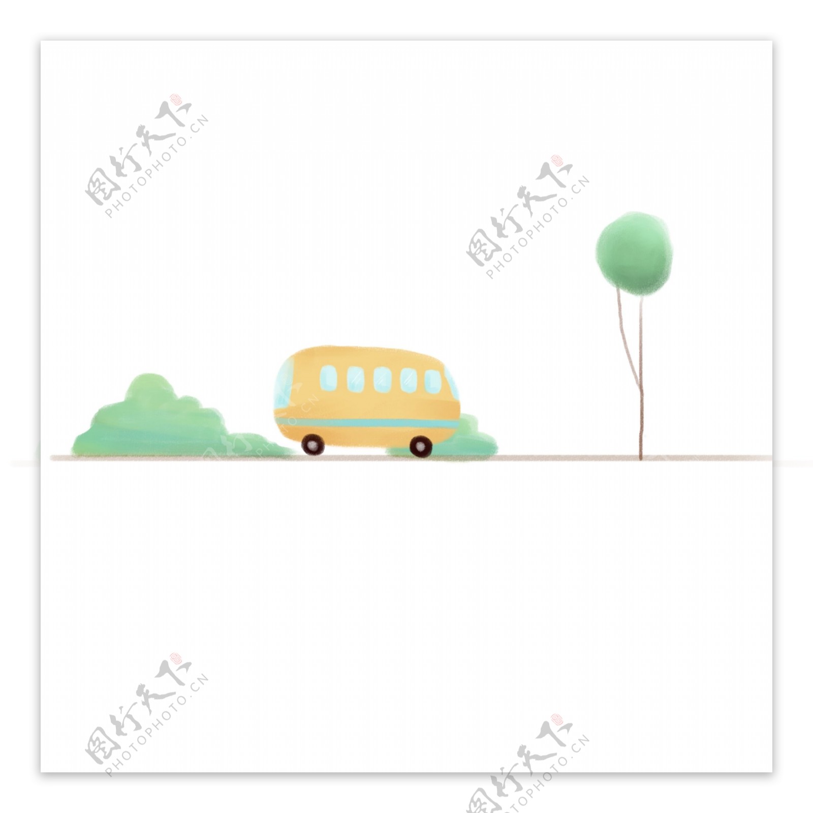 树木车辆分割线插画