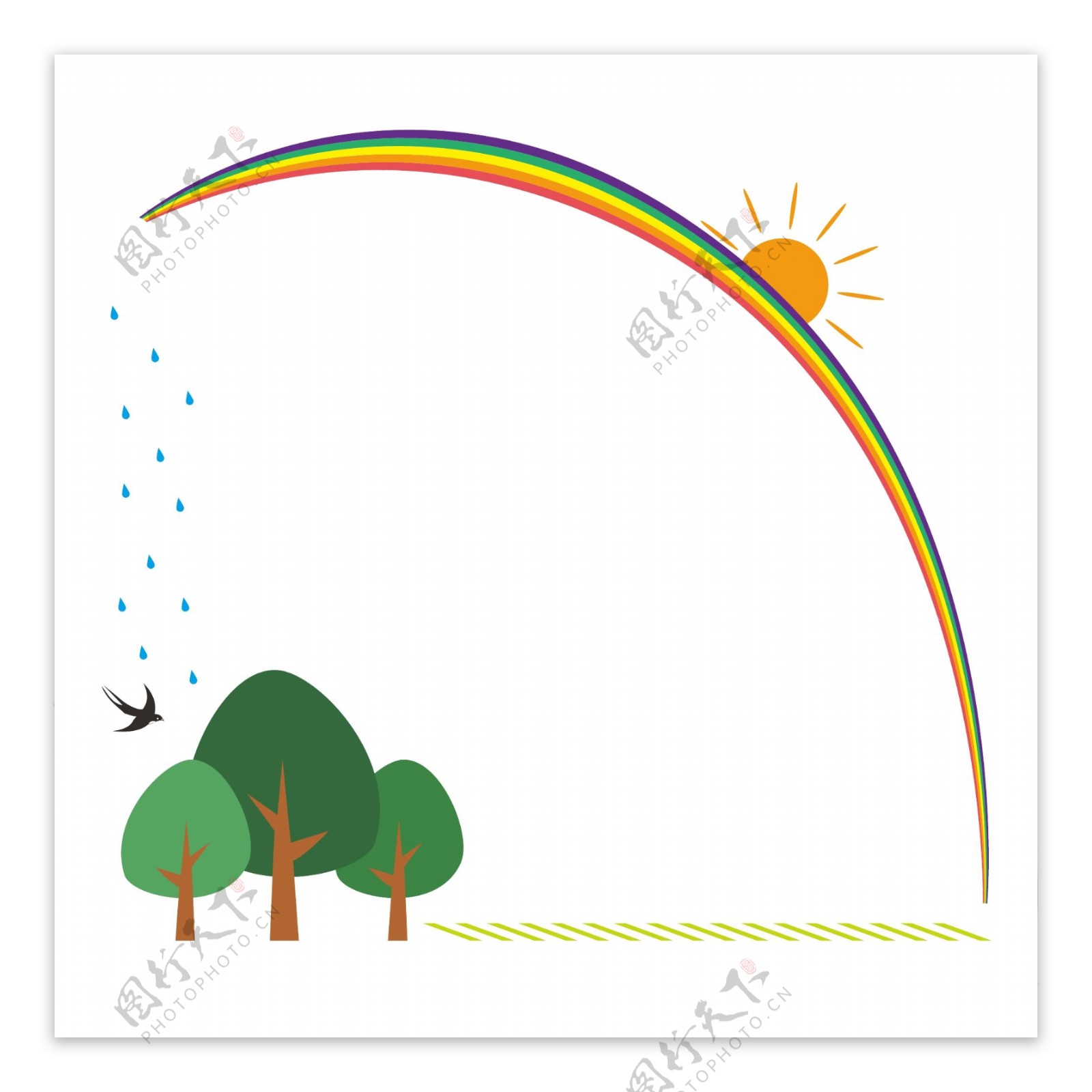 春天素材雨后彩虹美好春天景色造型矢量边框