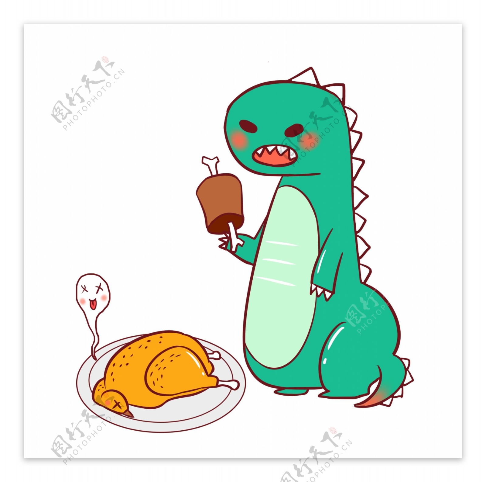 吃火腿的恐龙卡通插画