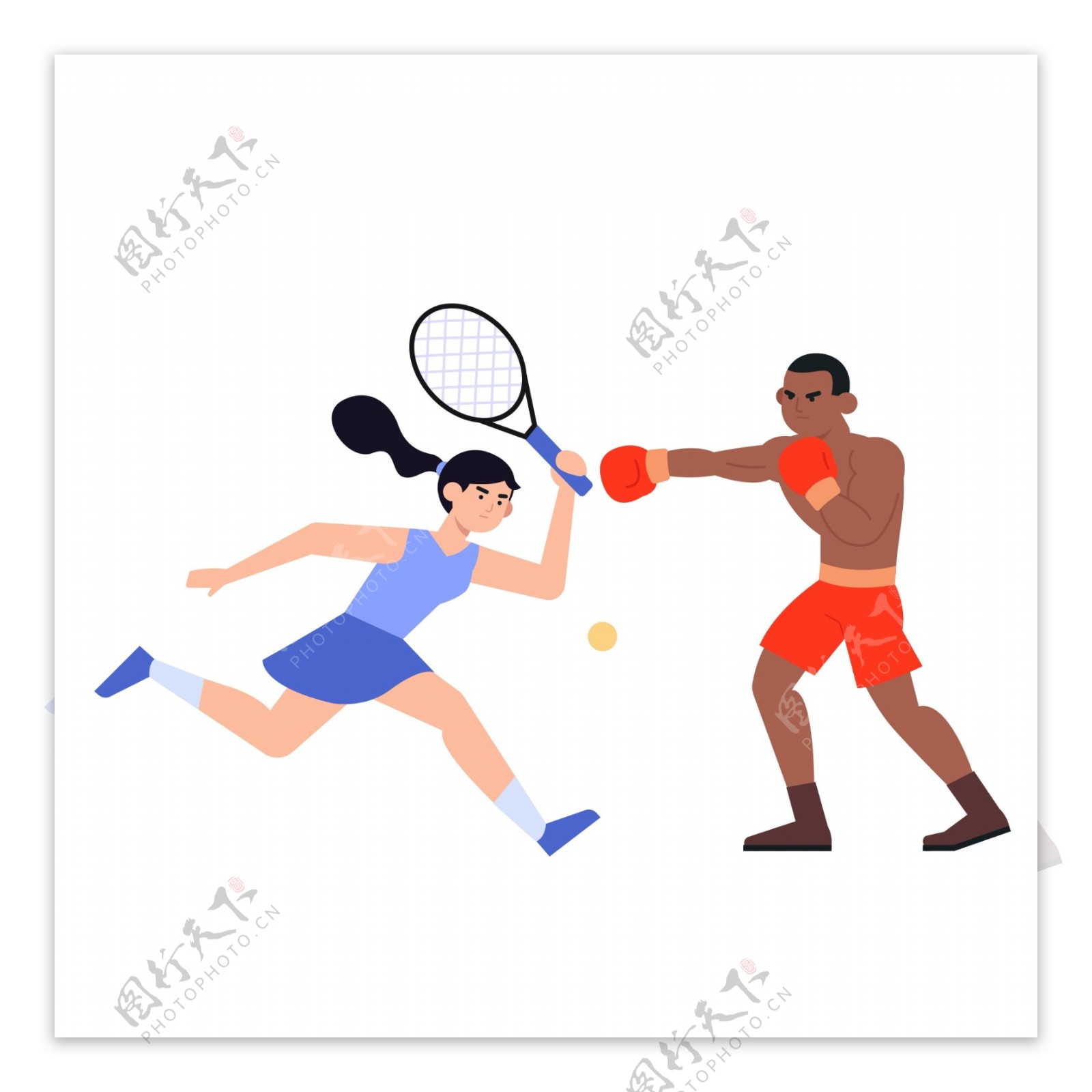 运动网球拳击扁平风人物素材