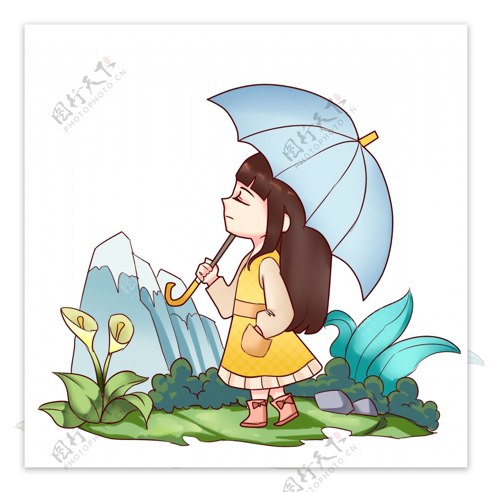 清明节打伞的小女孩