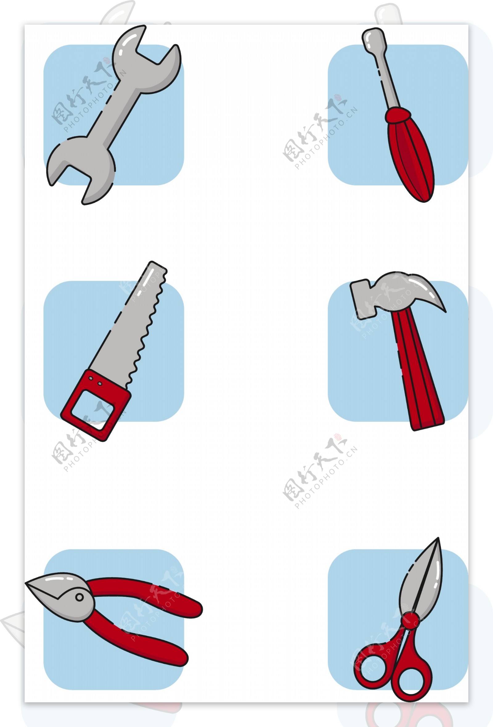 MBE风格红色卡通维修工具矢量元素图标