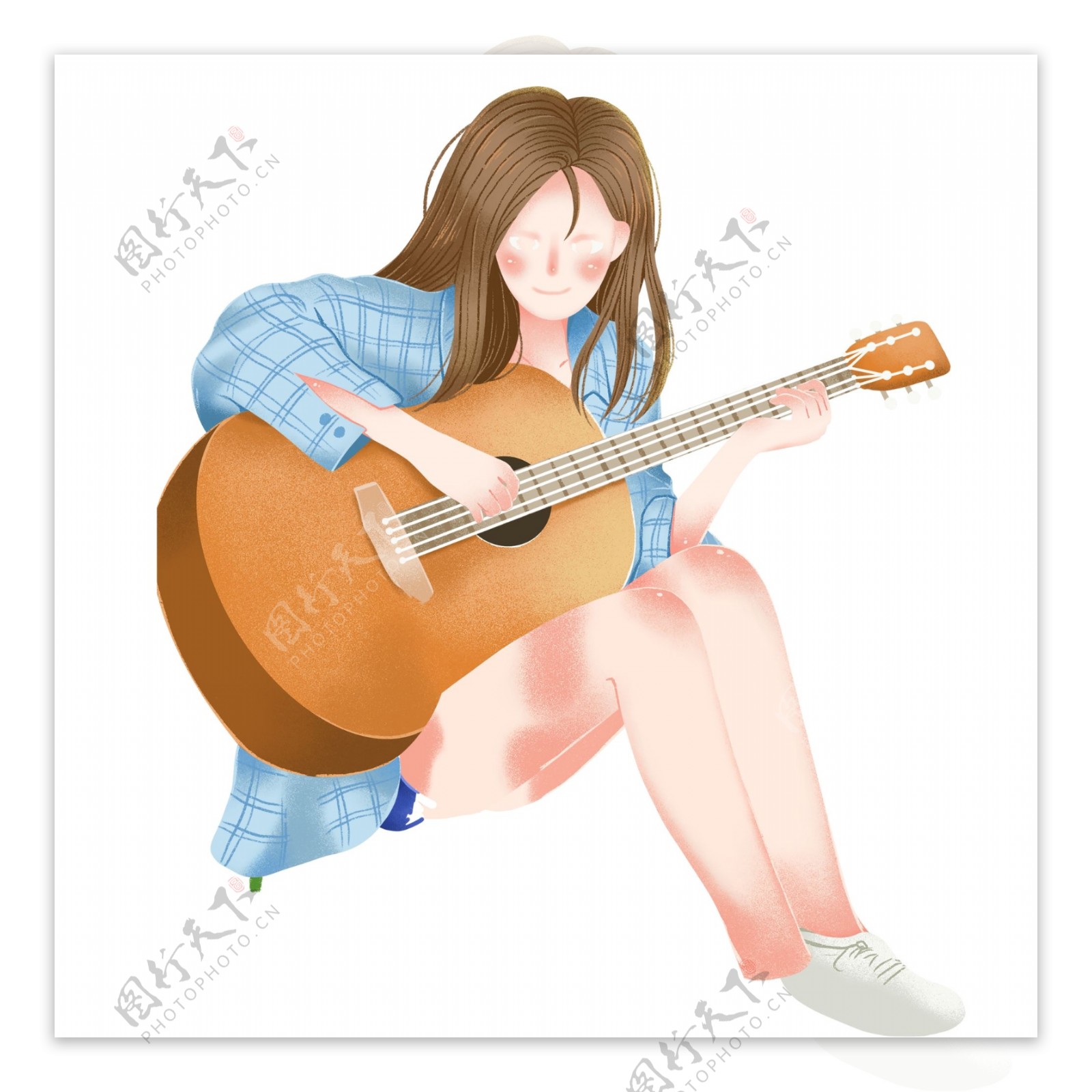 可爱女孩弹吉他图案