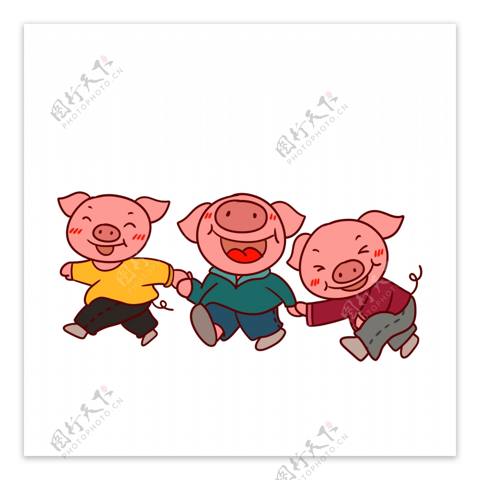手绘矢量卡通猪年新年可爱小猪