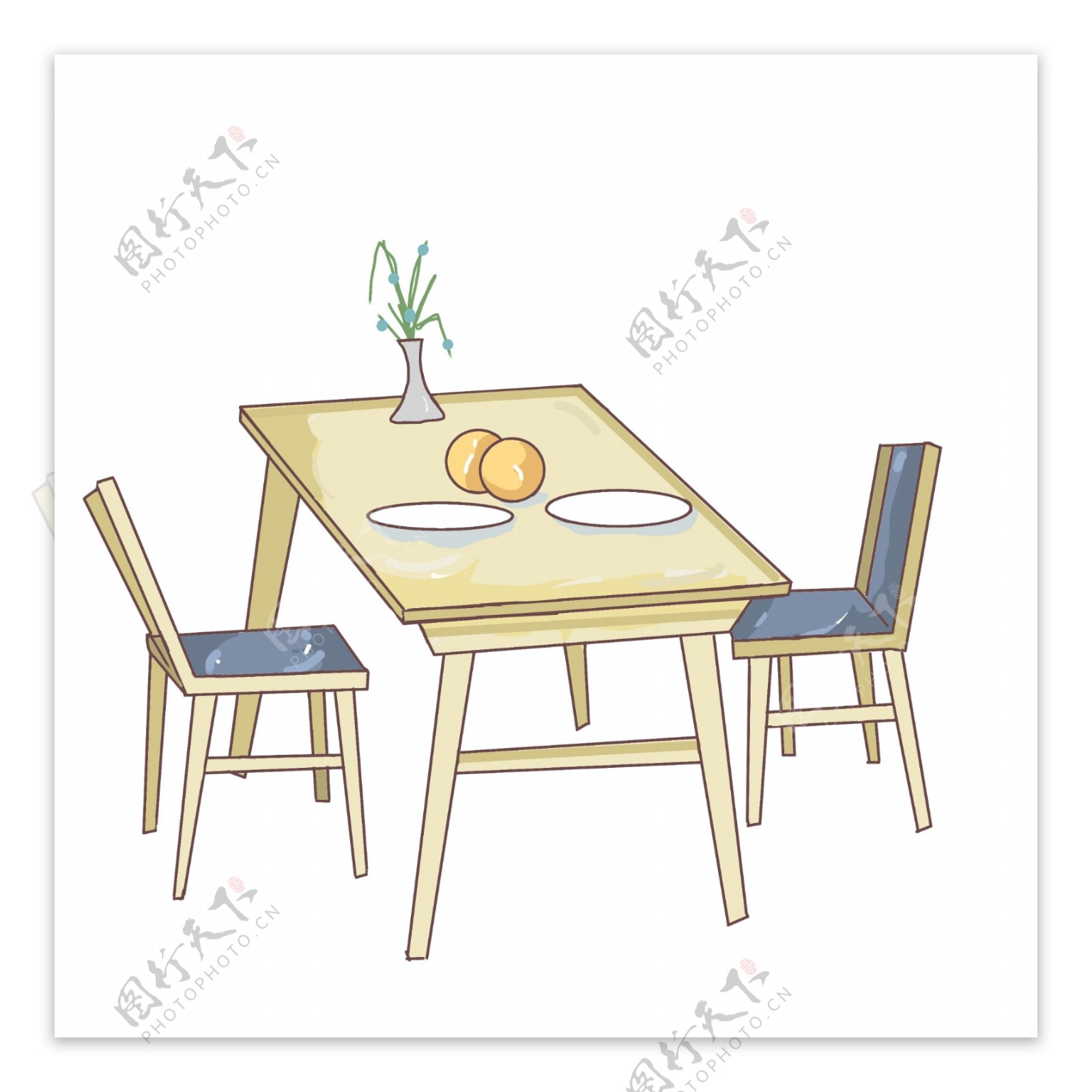 手绘餐桌椅家具插画