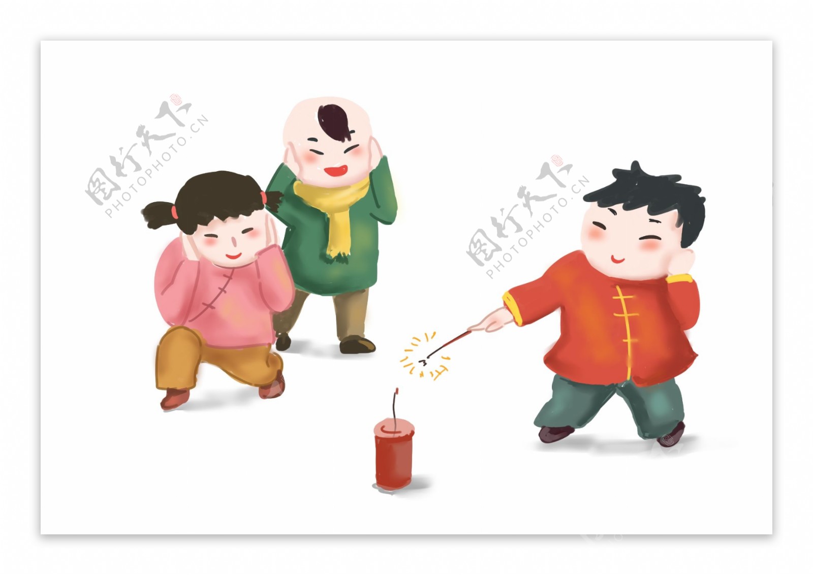 放鞭炮新年庆祝插画