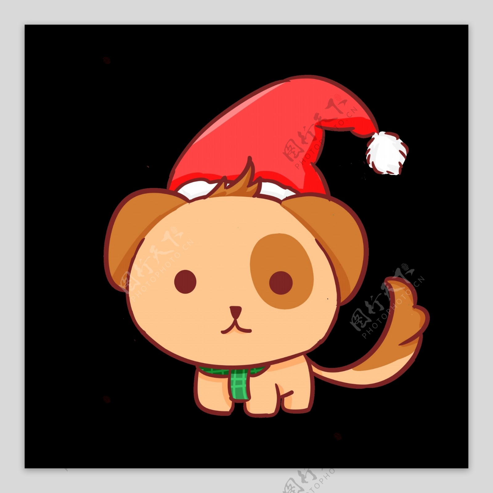 圣诞节平安夜可爱手绘斑点狗圣诞帽子围巾