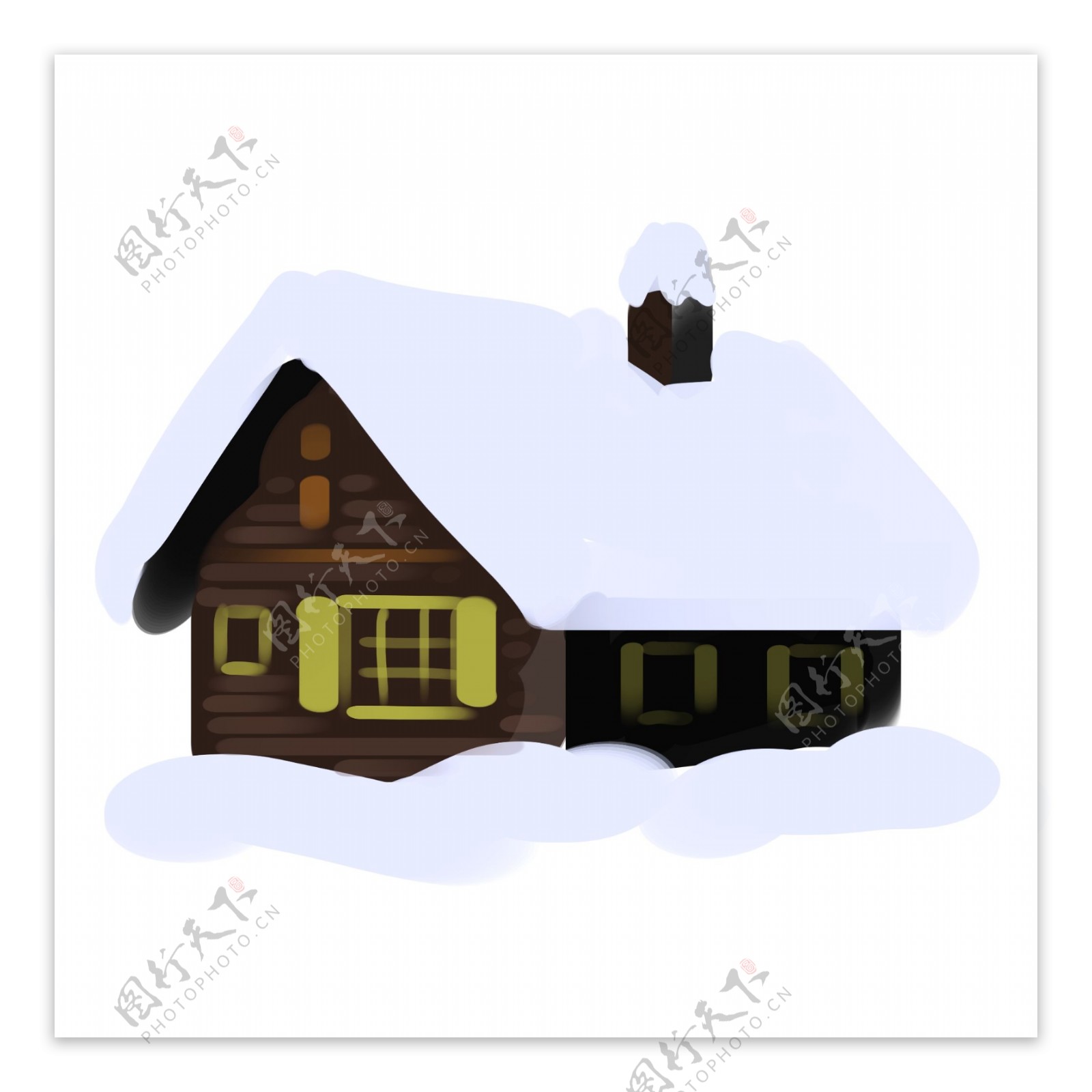 手绘落雪的房子插画