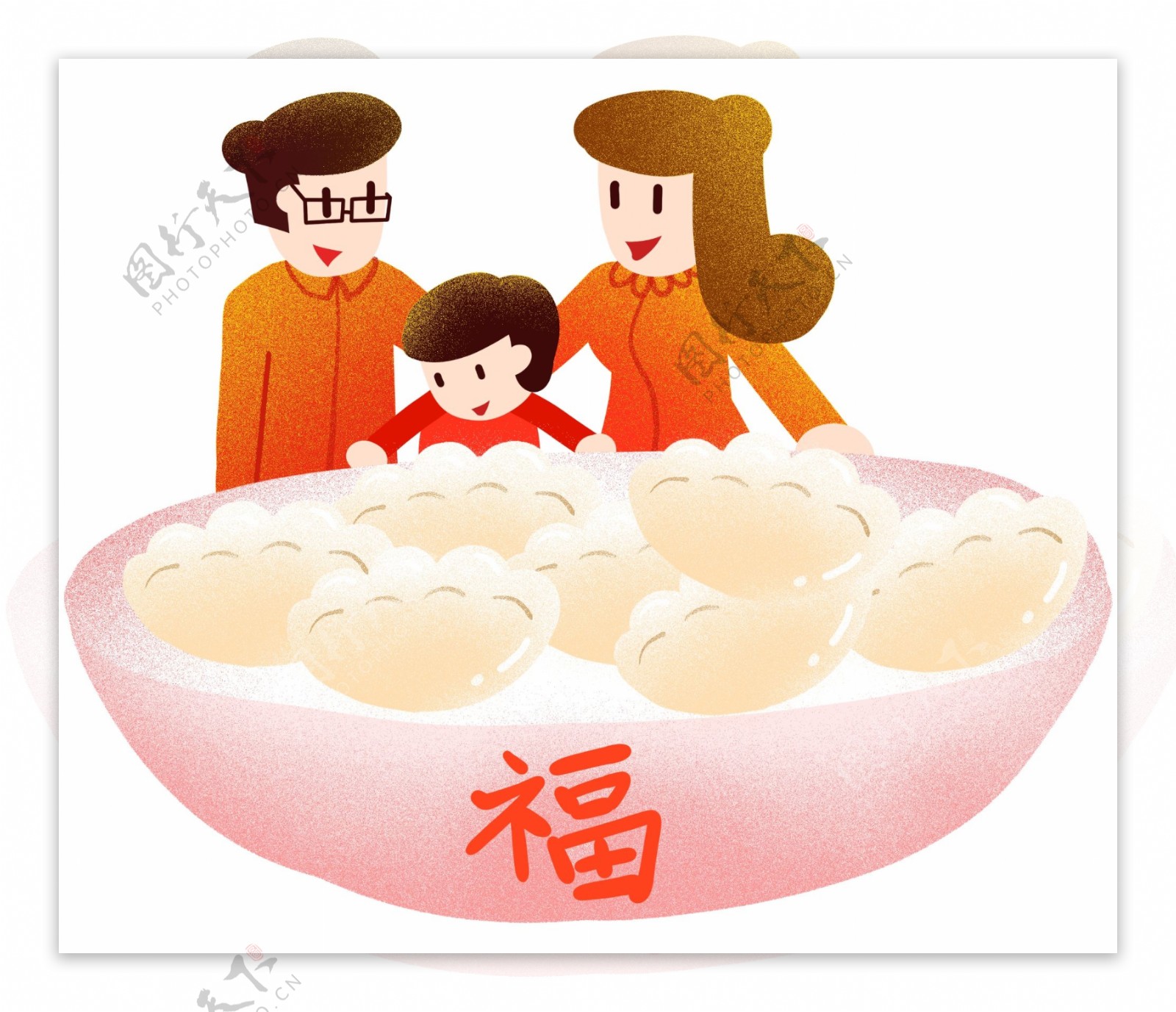 年夜饭家庭吃饺子插画
