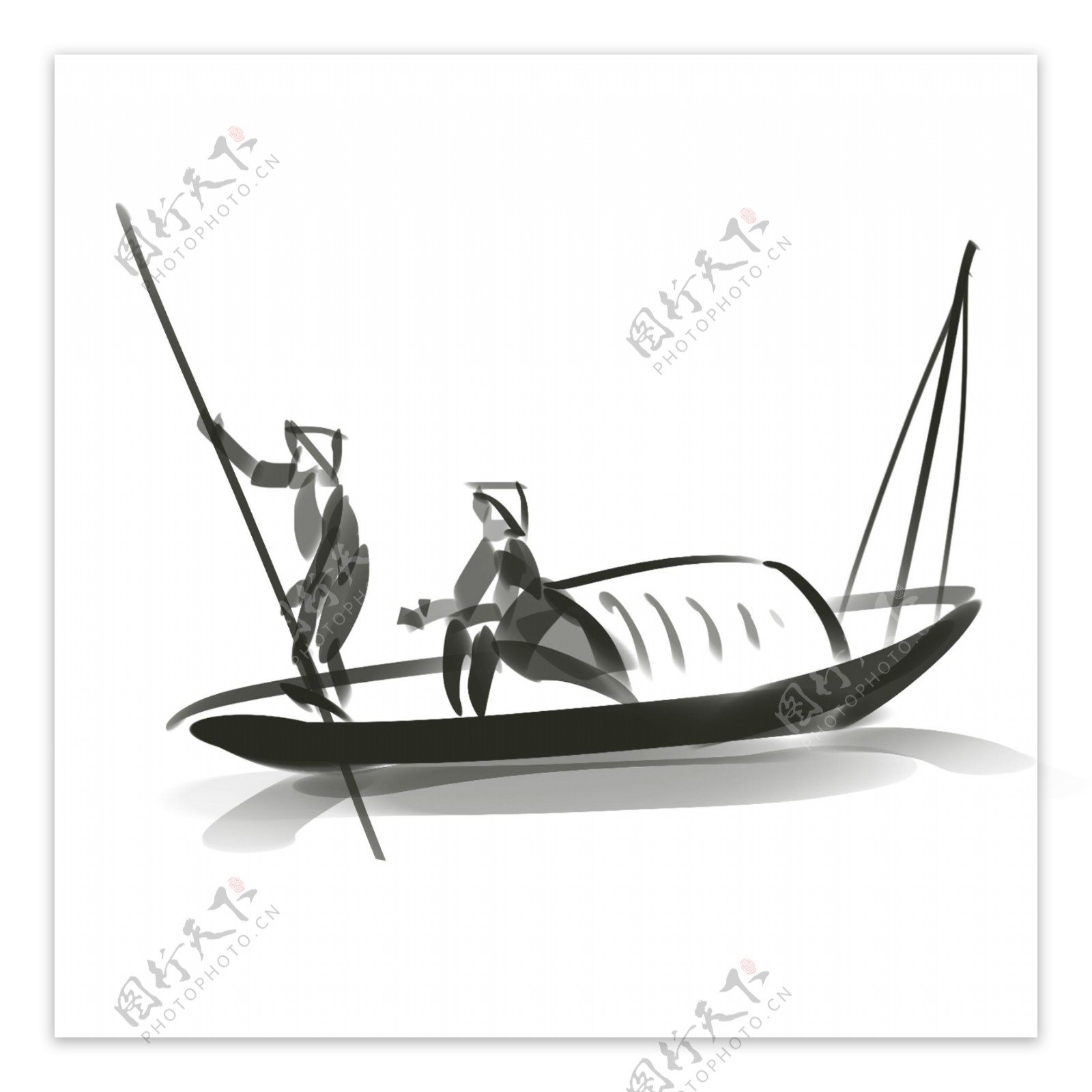 古风水墨渔船插画