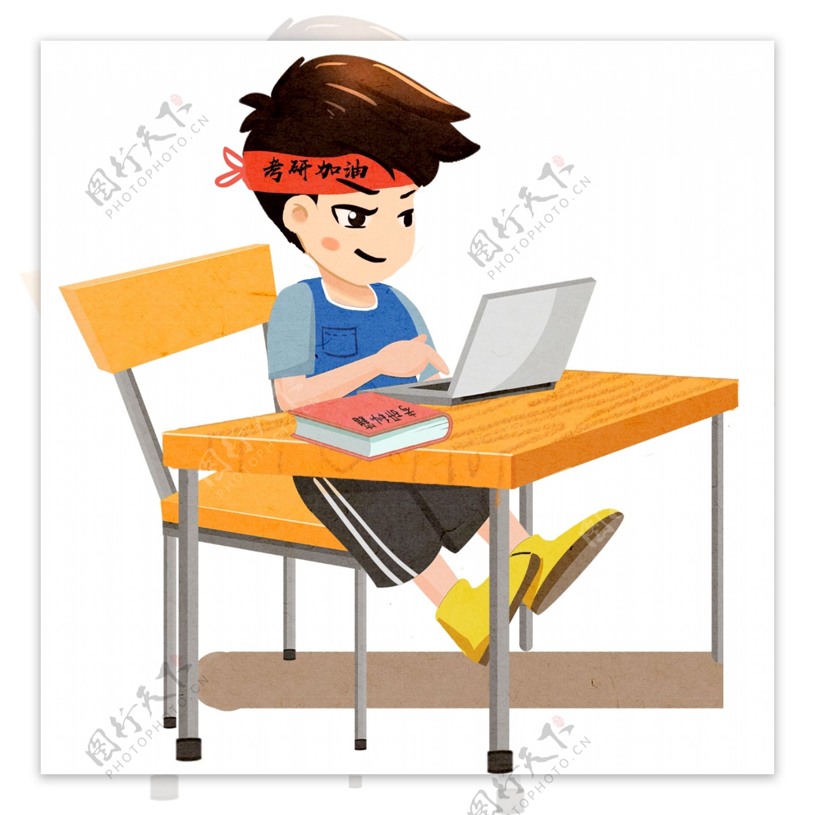学习系列书桌男生电脑考研加油秘籍书籍手绘插画