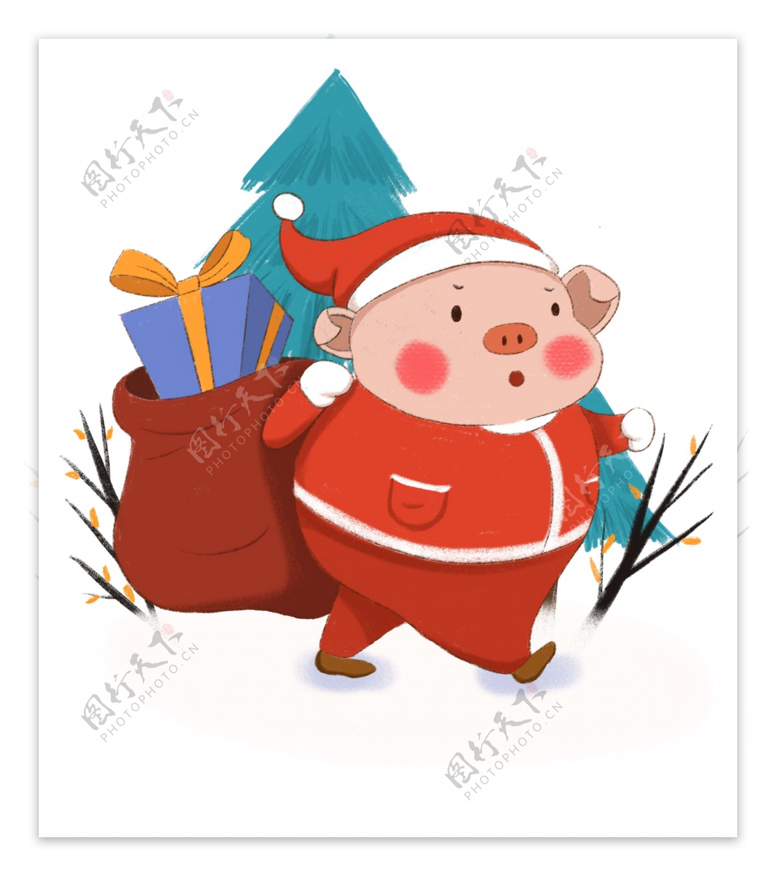 手绘小清新可爱的圣诞猪下载