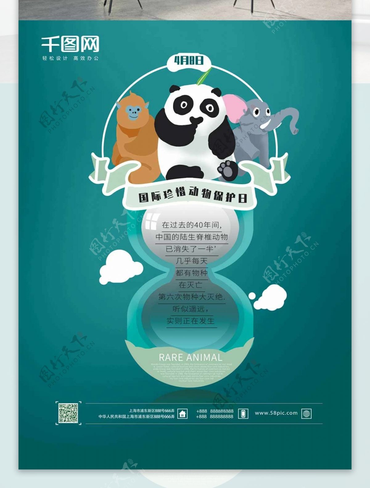 4.8国际珍稀动物保护日海报创意插画配图
