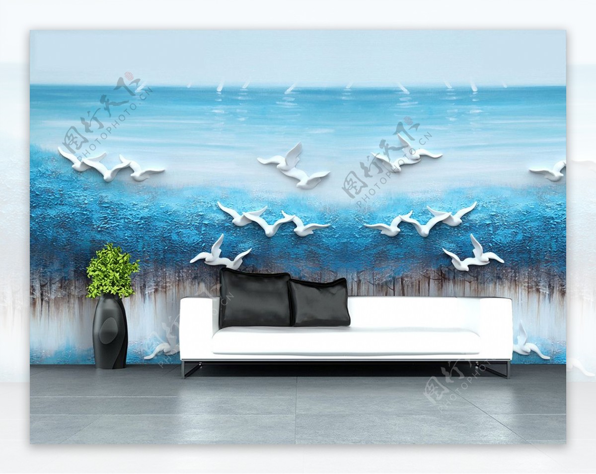浮雕海鸥背景墙
